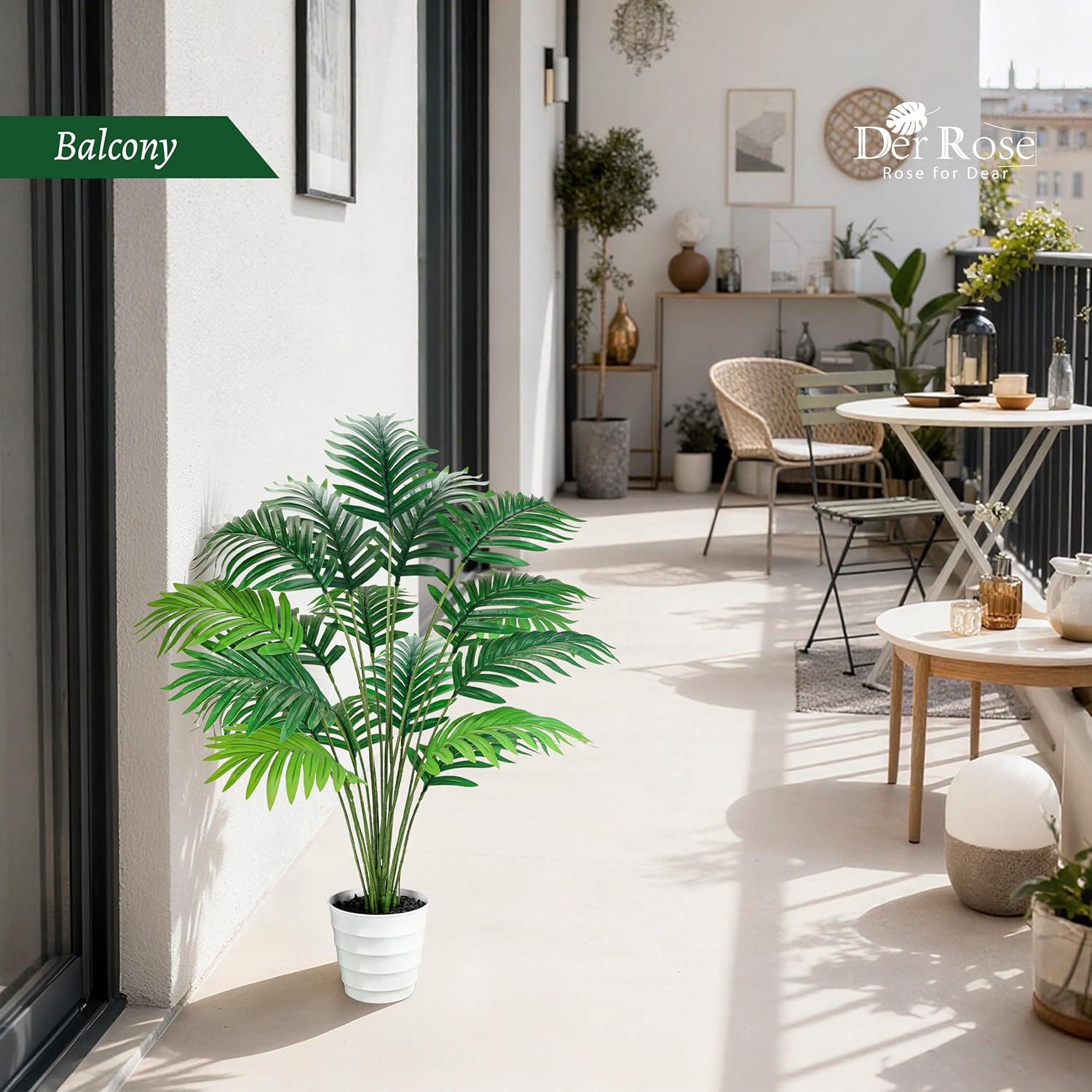 Der Rose 28" Fake Palm Tree Tall Artificial Plants Areca Faux Trees Indoor in White Pot for Home Office Living Room Floor Porch Balcony Decor