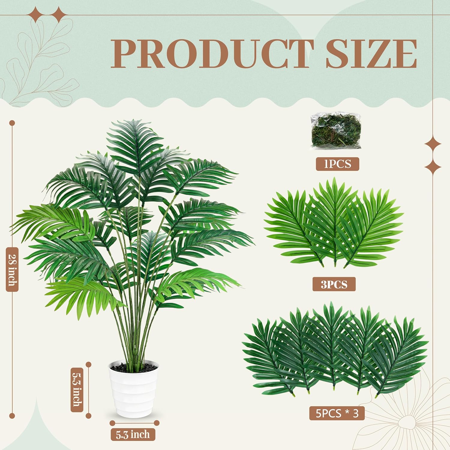 Alternative view of Der Rose 28" Fake Palm Tree Tall Artificial Plants Areca Faux Trees Indoor in White Pot for Home Office Living Room Floor Porch Balcony Decor