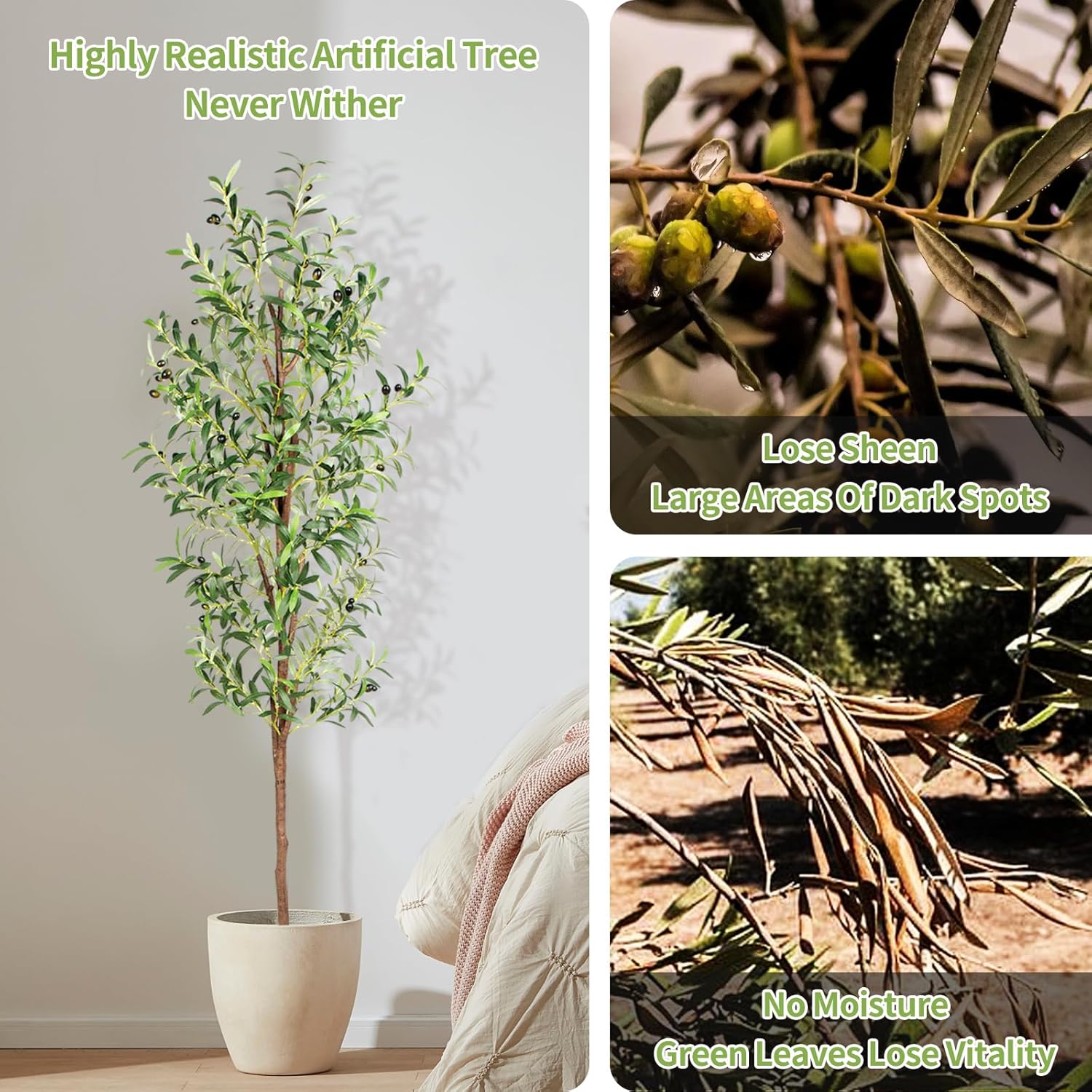 Alternative view of CETRD Artificial Olive Tree, 6FT Tall Faux Olive Trees 72in Outdoor Fake Potted Silk Plant with Trunk and Realistic 648 Leaves and 24 Fruits for Modern Office Home Decor Indoor（1pack）