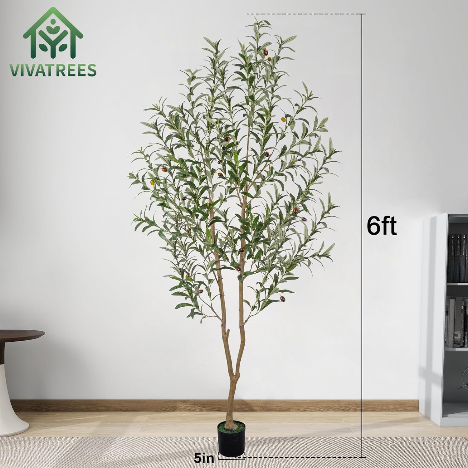VIVATREES Artificial Olive Tree, 6FT Tall Faux Olive Tree with Pot, Artificial Plants with Natural Wood Trunk and Lifelike Fruits for Home Office Decor