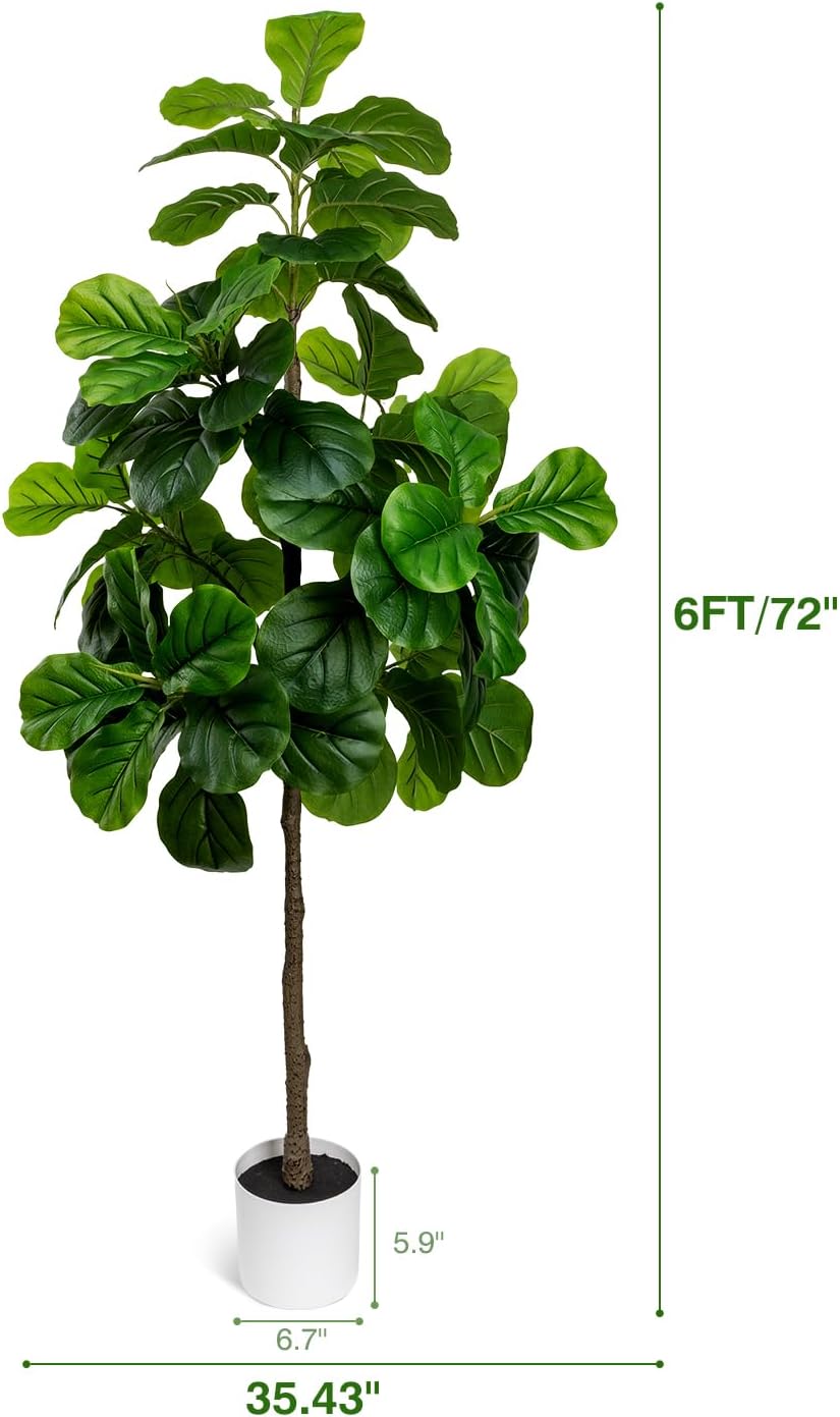 Alternative view of LuceAlberi Artificial Fiddle Leaf Fig Tree 6FT - Large Fake Tree with White Planter&Basket, Tall Faux Ficus Lyrata Tree Floor Plants for Indoor Home Decor Office Living Room Housewarming Gift, 1Pack