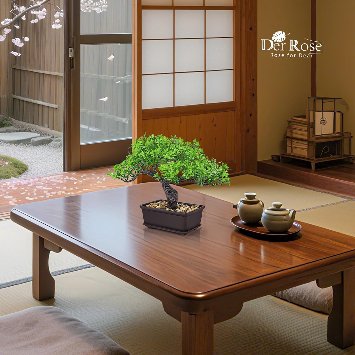 Der Rose Artificial Bonsai Tree, 8u201DZen Faux Plant for Men's Room Decor, Modern Fake Bonsai Tree for Home Office Desk Shelf Indoor Decor