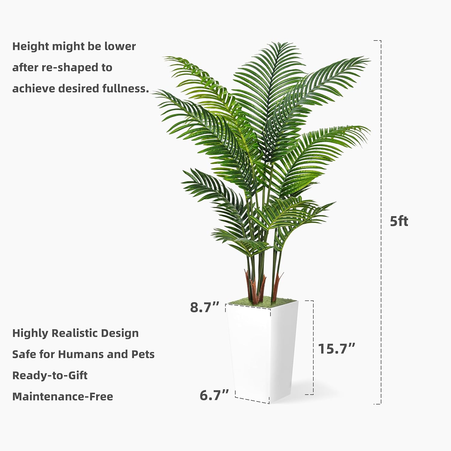 Alternative view of ASTIDY Artificial Palm Tree 5FT - Fake Tree with White Tall Planter - Faux Tropical Areca Floor Plant in Pot - Artificial Silk Plant for Home Office Living Room Decor Indoor