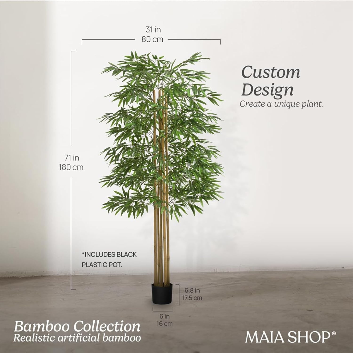 Alternative view of Maia Shop 71in Artificial Bamboo Tree Plant for House, Apartment or Office u2013 Realistic Fake Indoor Plants for Living Room, Bedroom, Bathroom, Entryway or Patio u2013 Faux Greenery for Home Décor