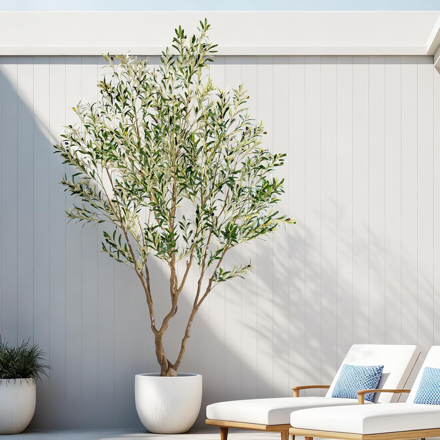 Large Fake Olives Trees Tall Artificial Olive Tree Indoor Outdoor Realistic Floor Plant Faux Plastic Flowers Plants for House Home Living Room Bedroom Office Front Porch Modern Farmhouse Decor