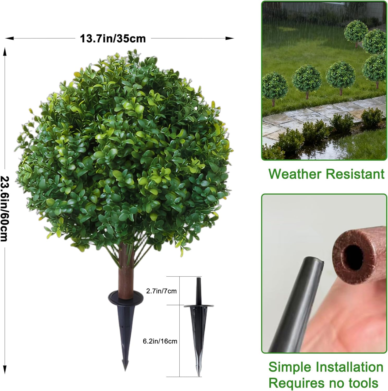Alternative view of Egouhome 23.6" Artificial Boxwood Topiary Ball Trees, 2 Pack UV Resistant Artificial Plants Outdoor, Boxwood Balls with Ground Spike, Fake Plants for Front Porch Decor, Outdoor, Indoor (Green)