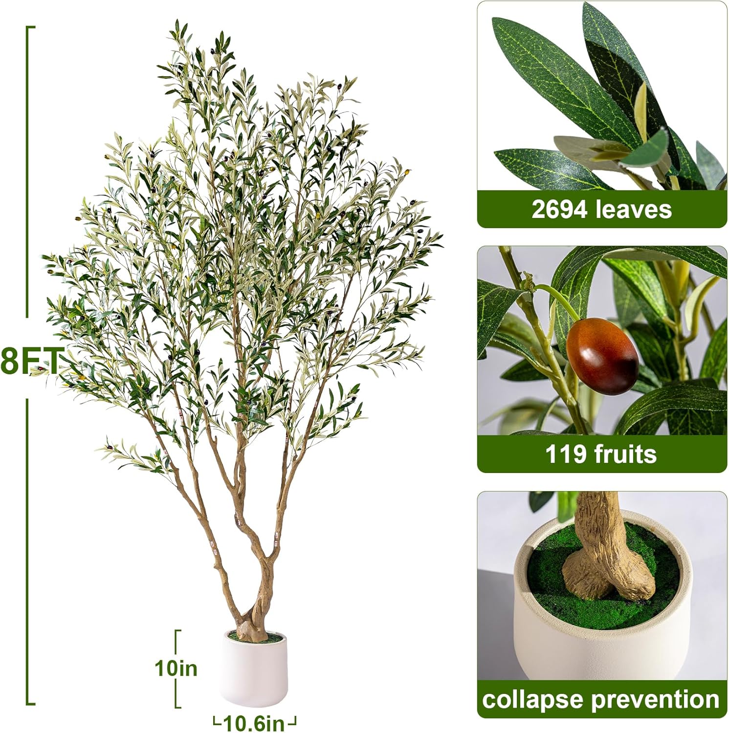 Alternative view of Large Fake Olives Trees Tall Artificial Olive Tree Indoor Outdoor Realistic Floor Plant Faux Plastic Flowers Plants for House Home Living Room Bedroom Office Front Porch Modern Farmhouse Decor