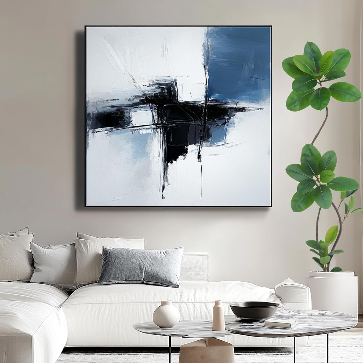 NYPP Artificial Rubber Tree Plant, 6ft Tall, Black with Round Planter, All Season Home Decor (Green,6ft)