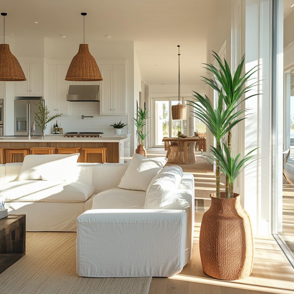 2 Hyper Realistic Dracaenas 5ft Tall - Two Real Touch & VU Protected Faux Yucca Floor Plants in Pots- Artificial Agave Plants Fake Trees with Black Planters