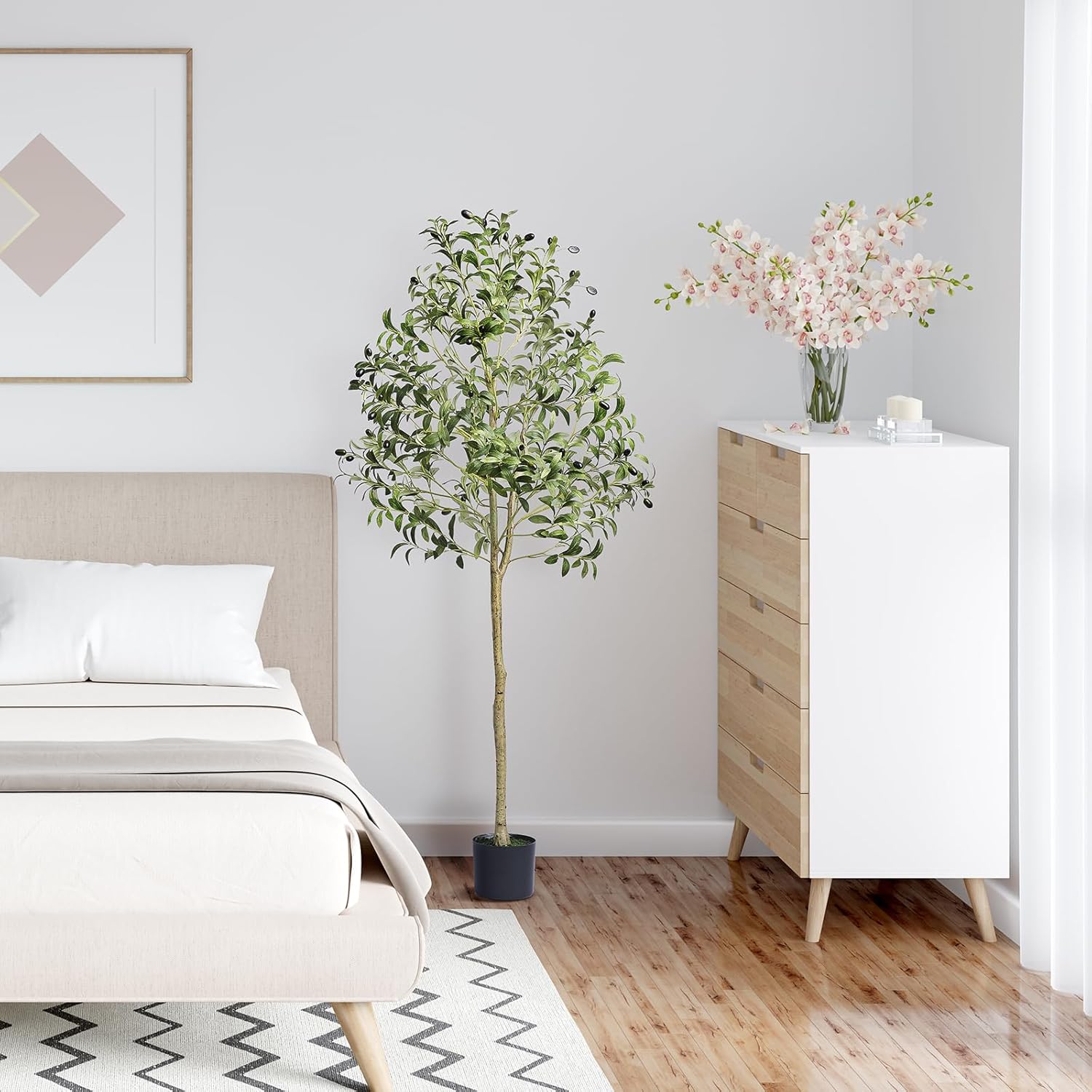 VEVOR Artificial Olive Tree, 5 FT Tall Faux Plant, Secure PE Material & Anti-Tip Tilt Protection Low-Maintenance Plant, Lifelike Green Fake Potted Tree for Home Office Warehouse Decor Indoor Outdoor