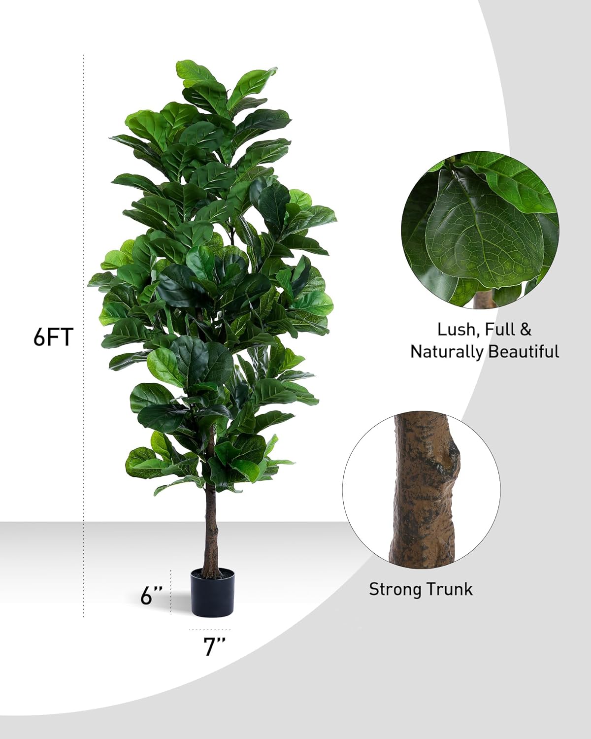 Alternative view of FLOWORLD Fiddle Leaf Fig Tree 6ft Tall Artificial Tree in Plastic Pot Fake Ficus Lyrata Plants with 184 Decorative Fiddle Leaves Faux Fig Trees for Home Office Living Room Decor Indoor Outdoor