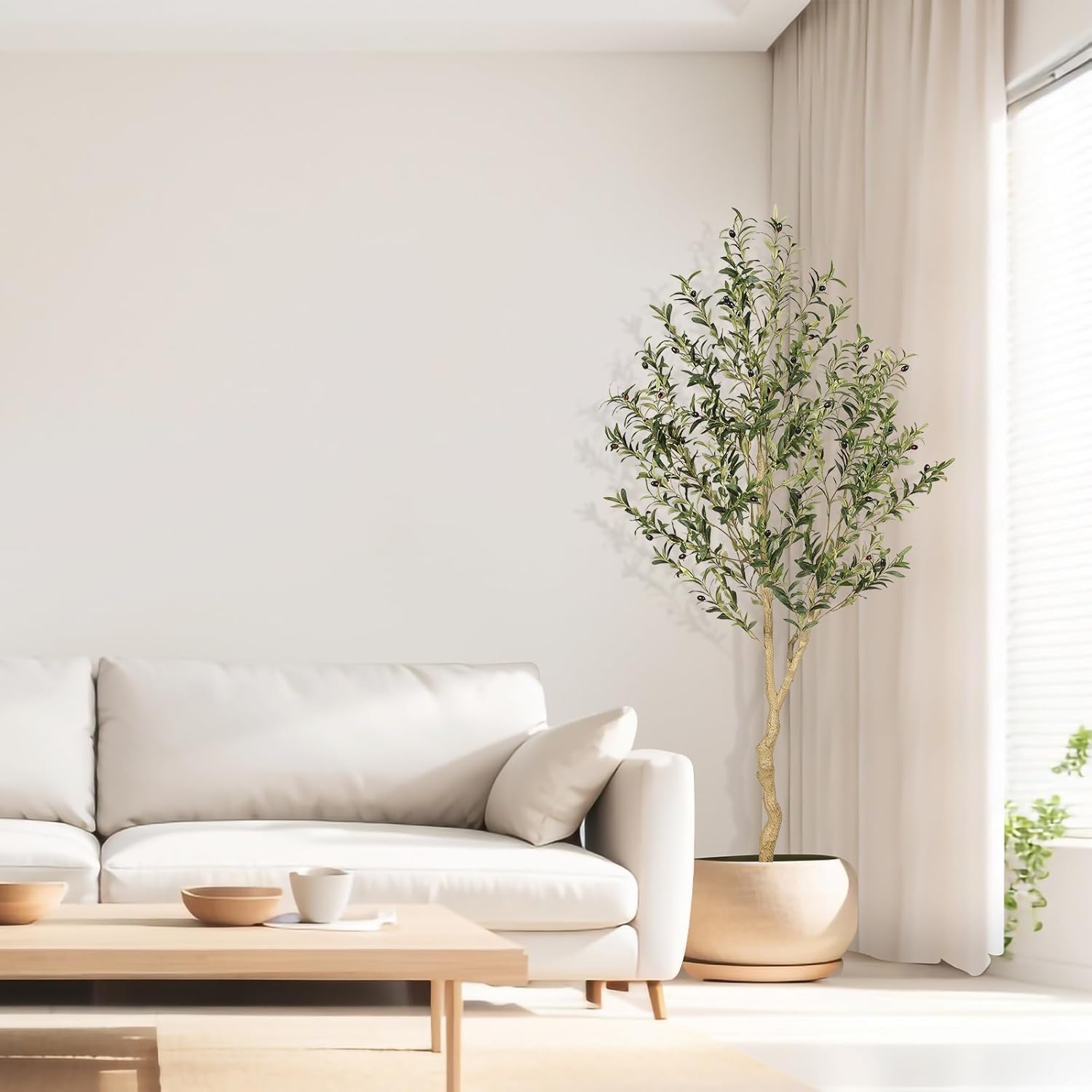 Realead 6ft Faux Olive Tree, Tall Olive Tree Plants, Fake Potted Olive Silk Tree, Artificial Olive Trees for Modern Home Office Living Room Floor Decor Indoor