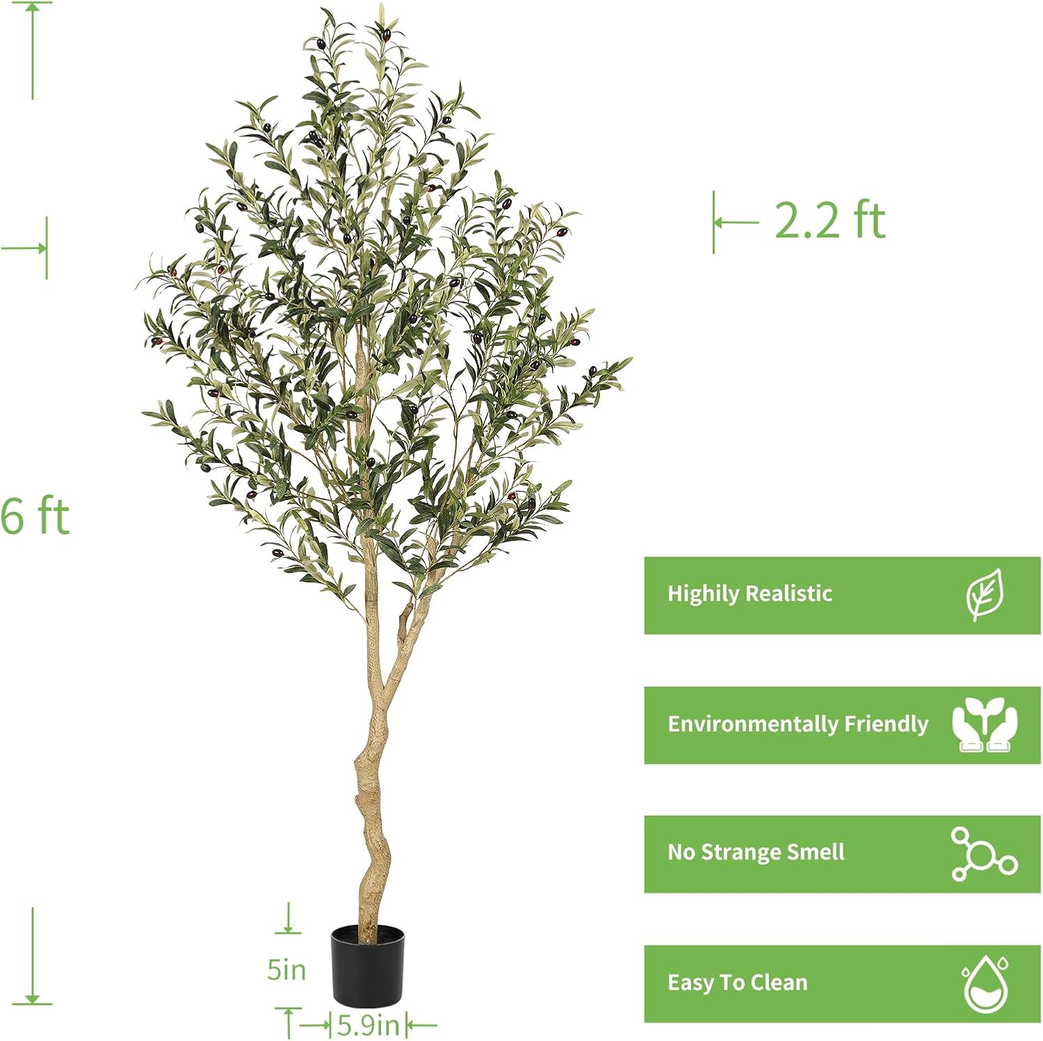 Alternative view of Realead 6ft Faux Olive Tree, Tall Olive Tree Plants, Fake Potted Olive Silk Tree, Artificial Olive Trees for Modern Home Office Living Room Floor Decor Indoor