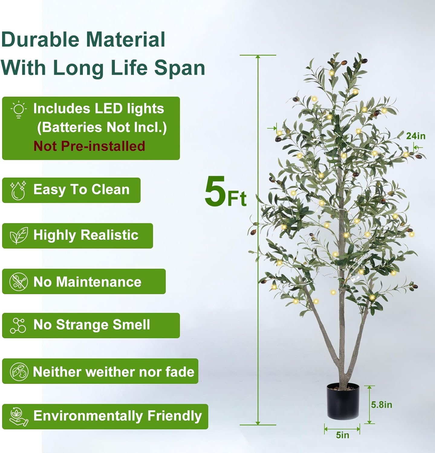 Alternative view of Olive Trees Artificial Indoor, 5FT Tall Faux Olive Tree with Moss and Planter, Artificial Plants Indoor with Natural Wood Trunk and Lifelike Fruits, Fake Tree for Home Office Living Room Decor