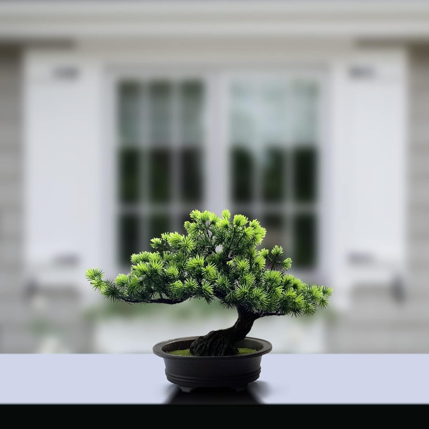 yoerm Artificial Bonsai Tree Fake Plants for Home Decor, Living Room Bathroom Bookshelf Entryway Table Wall Shelf Modern Farmhouse Decor, 9.5" Tall, Green