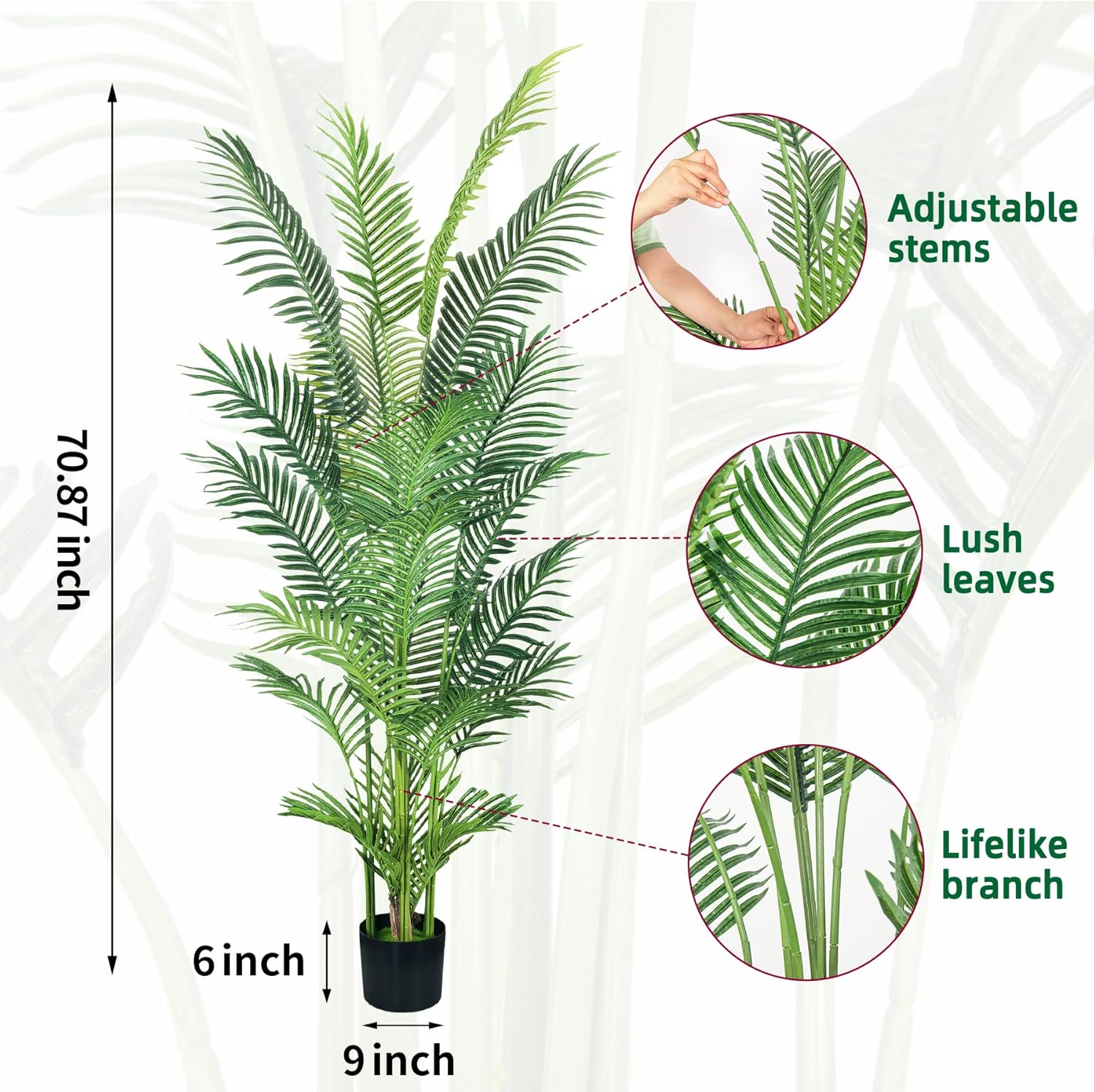 Alternative view of HAIHONG 6FT Artificial Palm Tree,Faux Areca Palm Plant with Real Touch Leaves and Adjustable Branches,Fake Tropical Palm Tree for Home Office Indoor Outdoor Modern Decoration