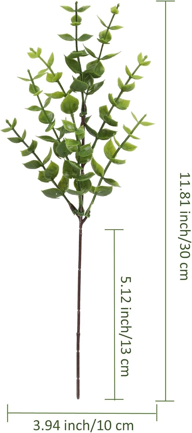Lyrtrees Artificial Eucalyptus Stems Bundle, Green Faux Foliage Plant, 12-inch Single Branch, 12 Pack Fake Plants for Garden Office Patio Wedding Farmhouse Indoor Decoration
