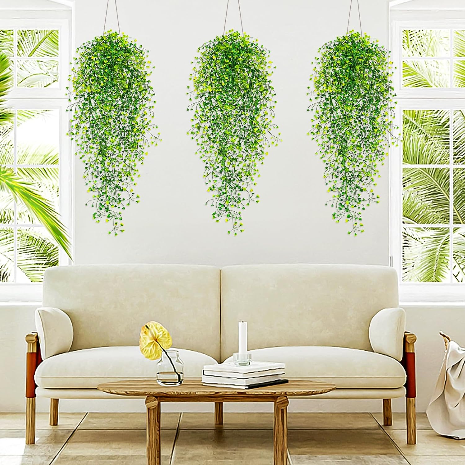 QUOZUO Fake Hanging Plants, 3pcs Faux Hanging Plants, Artificial Plants Ferns Ivy Vine for Wall House Indoor Outdoor Room Home Decor