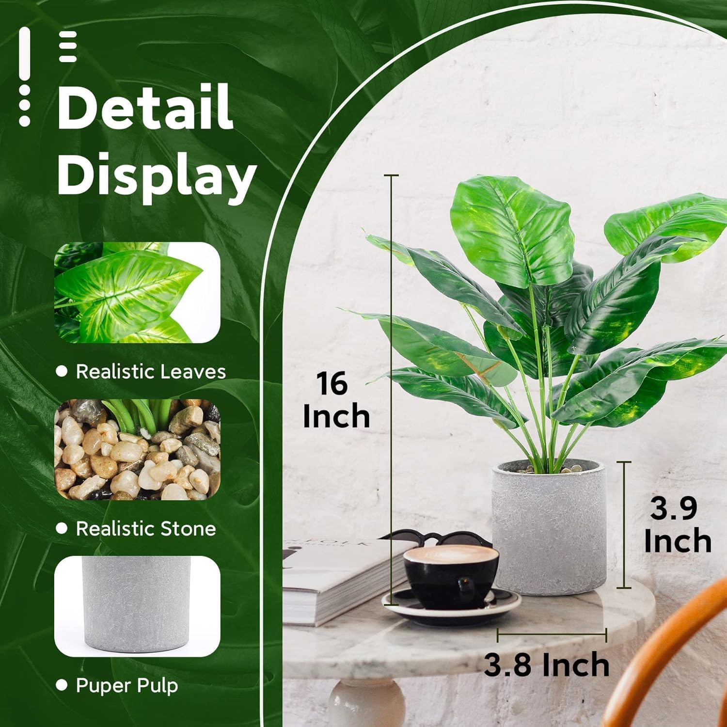 Alternative view of Der Rose 2 Pack Fake Plants Artificial Tropical Faux Plants Indoor for Office Desk Home Sage Green Decor