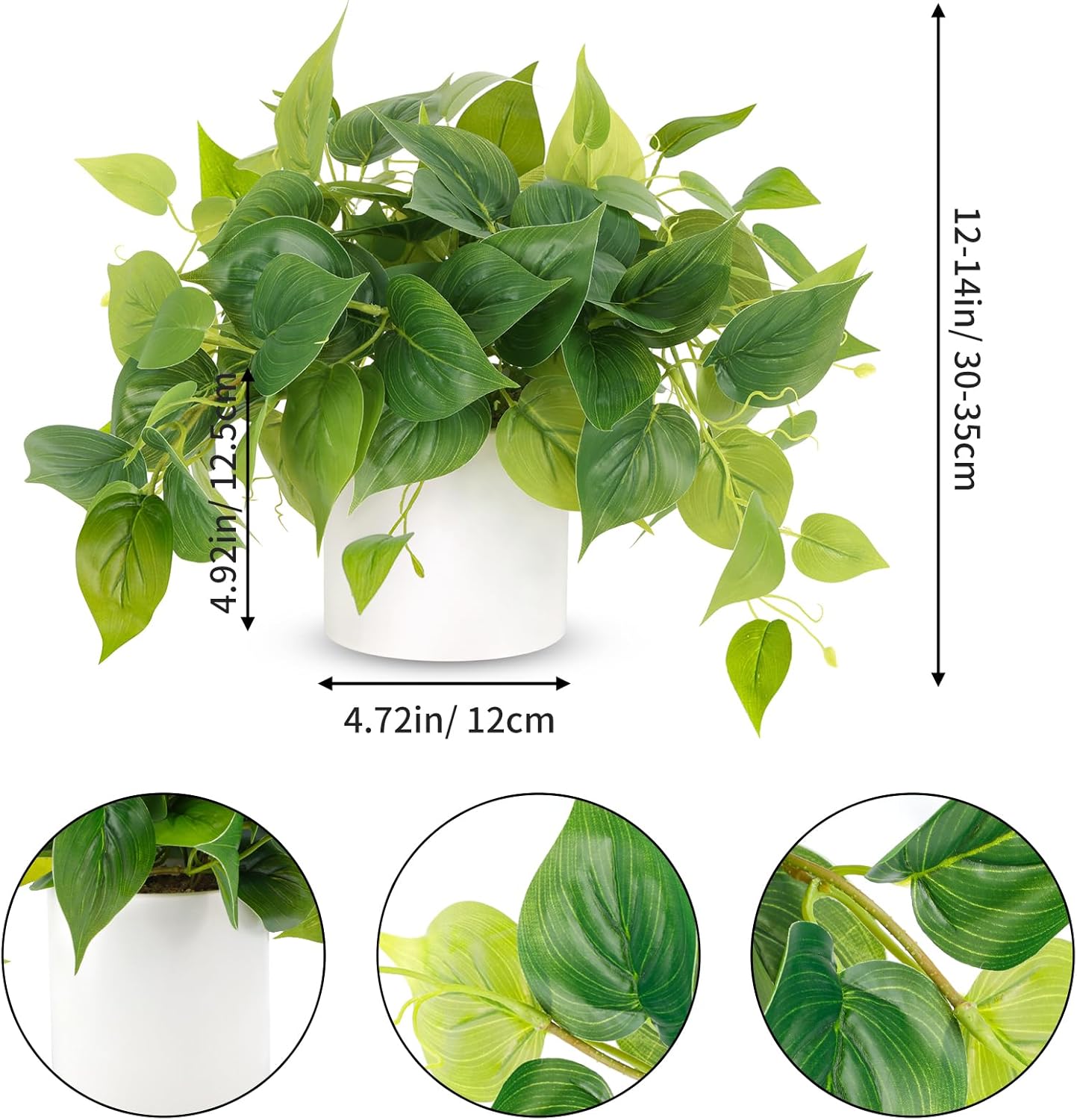 Alternative view of JPSOR Faux Plants Indoor, Pothos Small Fake Plants for Home Decor Indoor Fake Potted Plant Artificial Plants for Living Room Shelf Home Office Decor（White Ceramic Pot）