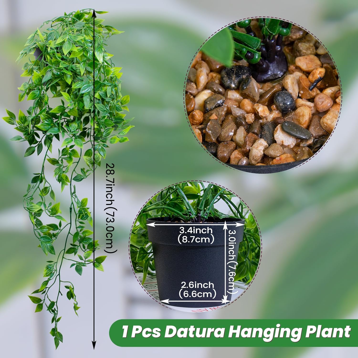 LUZOGA Fake Hanging Plant with Pot Small Artificial Potted Vine Plants 28.7-in Long Faux drooping Foliage Plants for Shelf Home Office Indoor Outdoor Garden Greenery Decor (Black Pot)