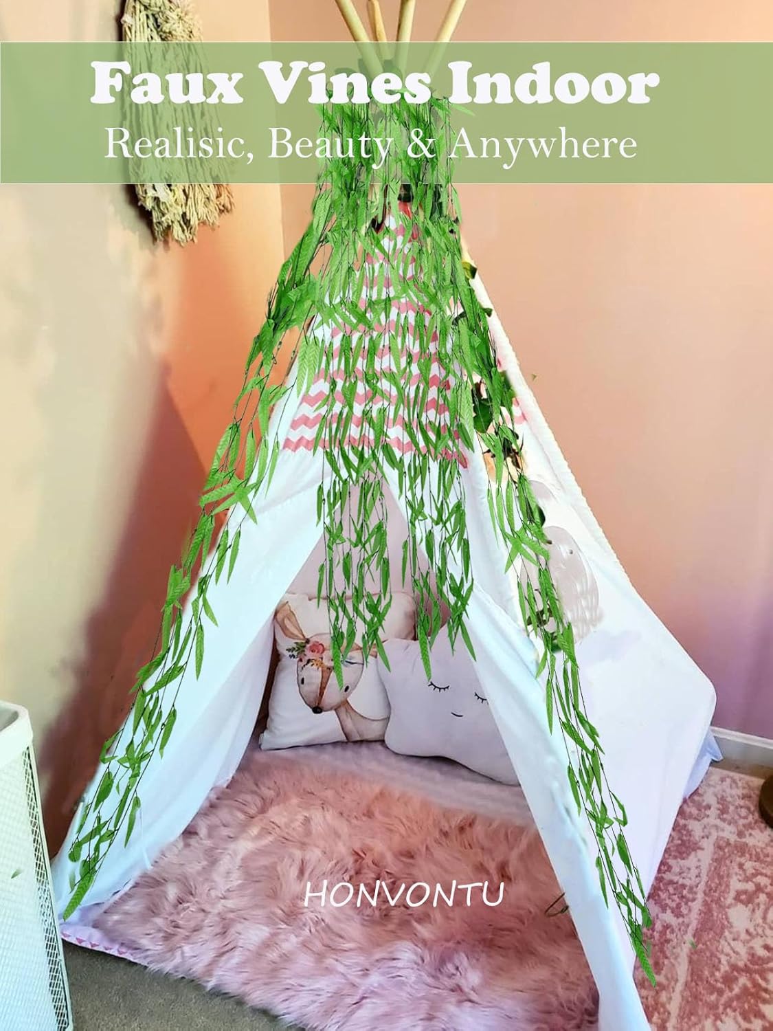 Alternative view of HONVONTU 50PCS 300 FT Artificial Vines Greenery Garland Faux Willow Vines Fake Foliage Leaf Silk Plants Greenery Decoration for Home Wall Aesthetic Wedding Arch Apartment Room Windowsill Balcony