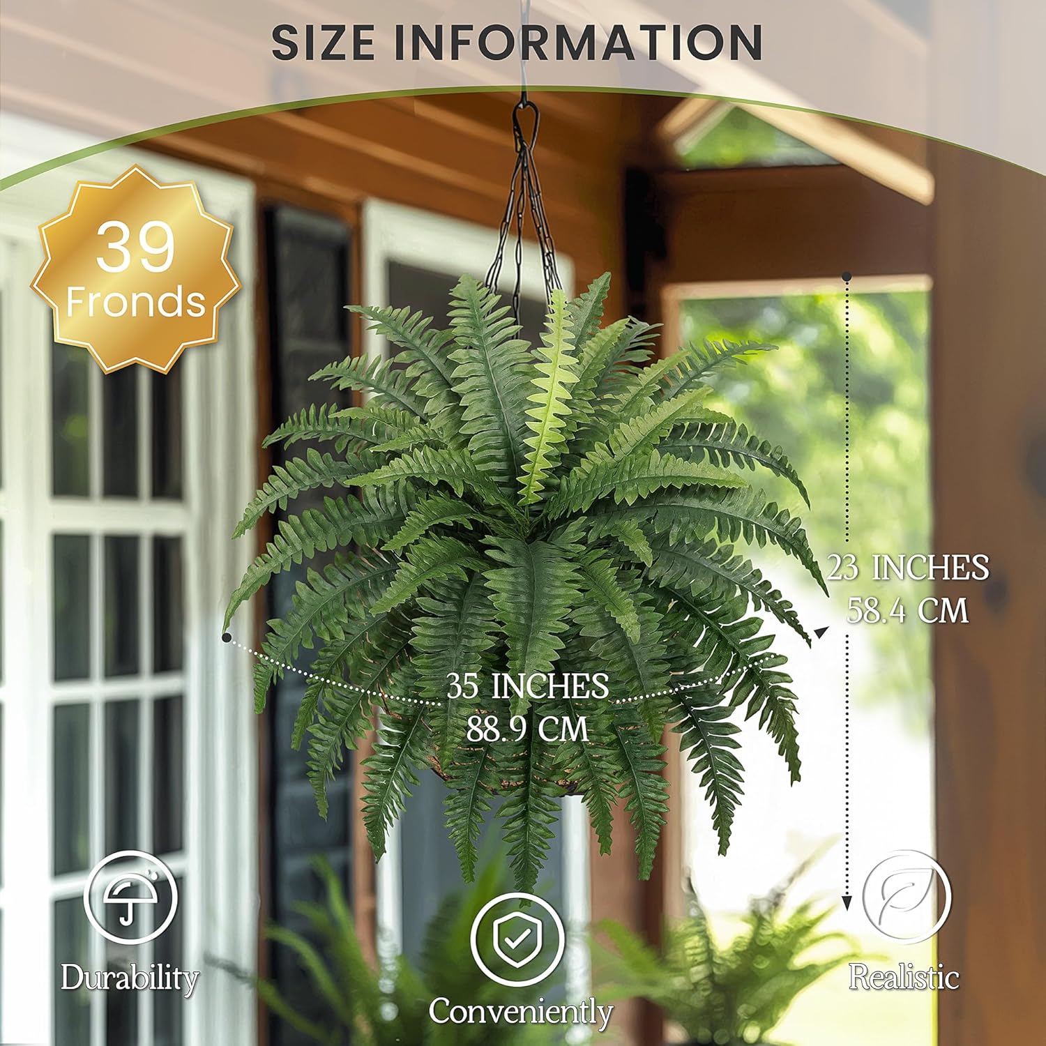 Alternative view of FOREST PRINCE 35" Ferns Artificial Bush Plants Large, 2 Artificial Boston Ferns with 39 Fronds for Outdoors Home Decor