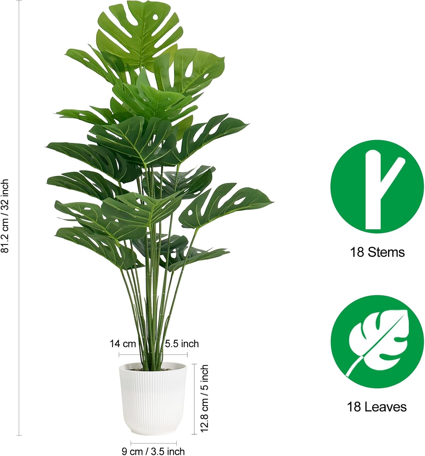 Alternative view of SAJANDAS Set of 2 Artificial Monstera Deliciosa Plants in Pots, Fake Tropical Trees with Greenery Leaves Stems, 32 Inch Faux Swiss Cheese Floor Plants for Home Porch, Garden, Office, Store Decor