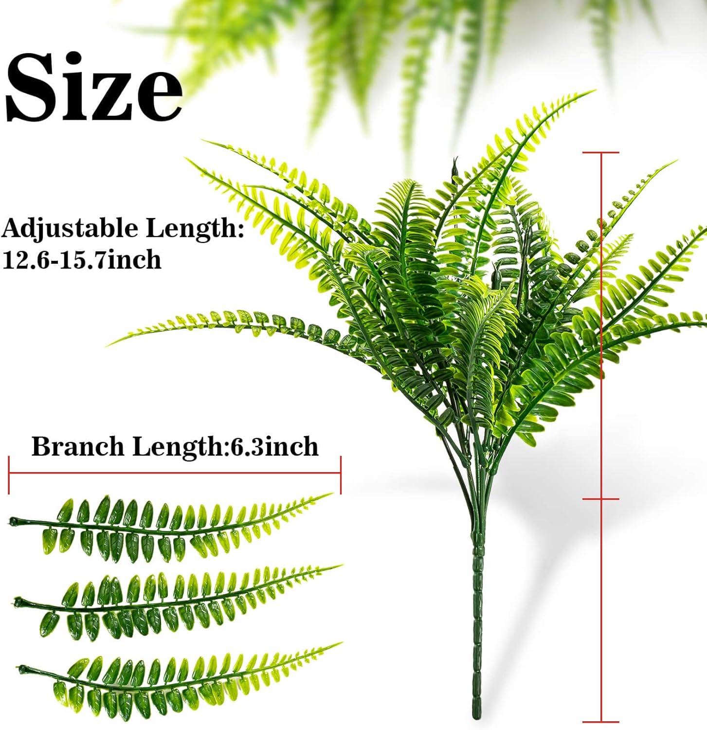 MAQIHAN 10PCS Fake Fern Outdoors - Ferns Artificial Plants for Outdoor Ferns That Look Real Boston Faux Fern Stems Indoor Nearly Natural UV Resistant Outdoor Plants Artificial for Porch Greenery Decor