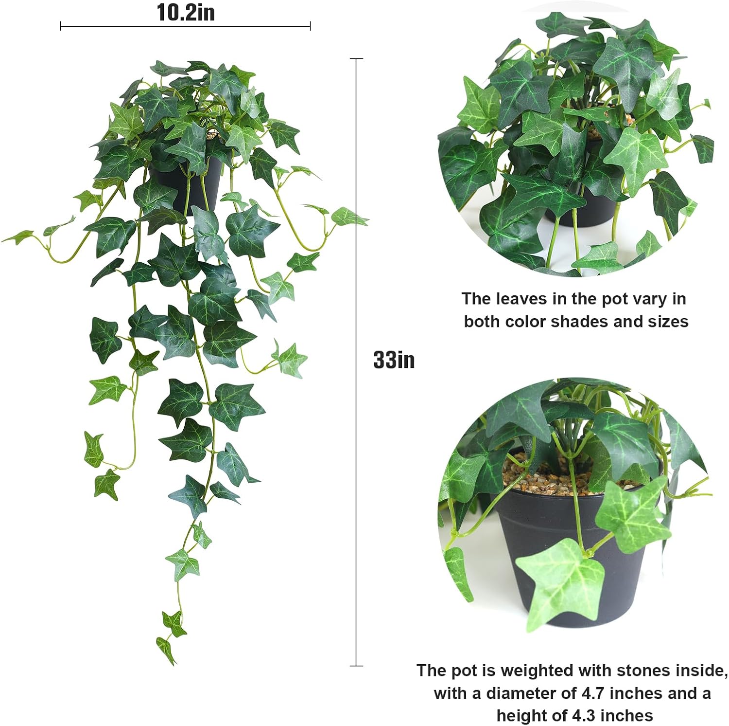 Fake English Ivy Plants in Pots Set of 2 u2013 Realistic Artificial Ivy Greenery for Home Decor, Tabletop, Office, Shelf, Balcony or Bathroom u2013 Lifelike Faux Hanging Vines, No Maintenance Required