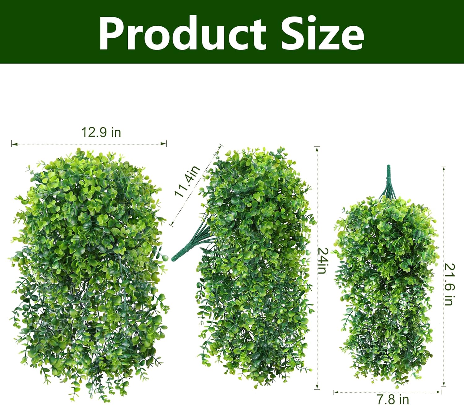 Faux Outdoor Plants Fake Hanging Plants for Outdoors Outside Decorations, 2 Pcs Green Faux Eucalyptus Stems Realistic UV Resistant Artificial Greenery for Planters Porch Garden Yard Front Door Patio