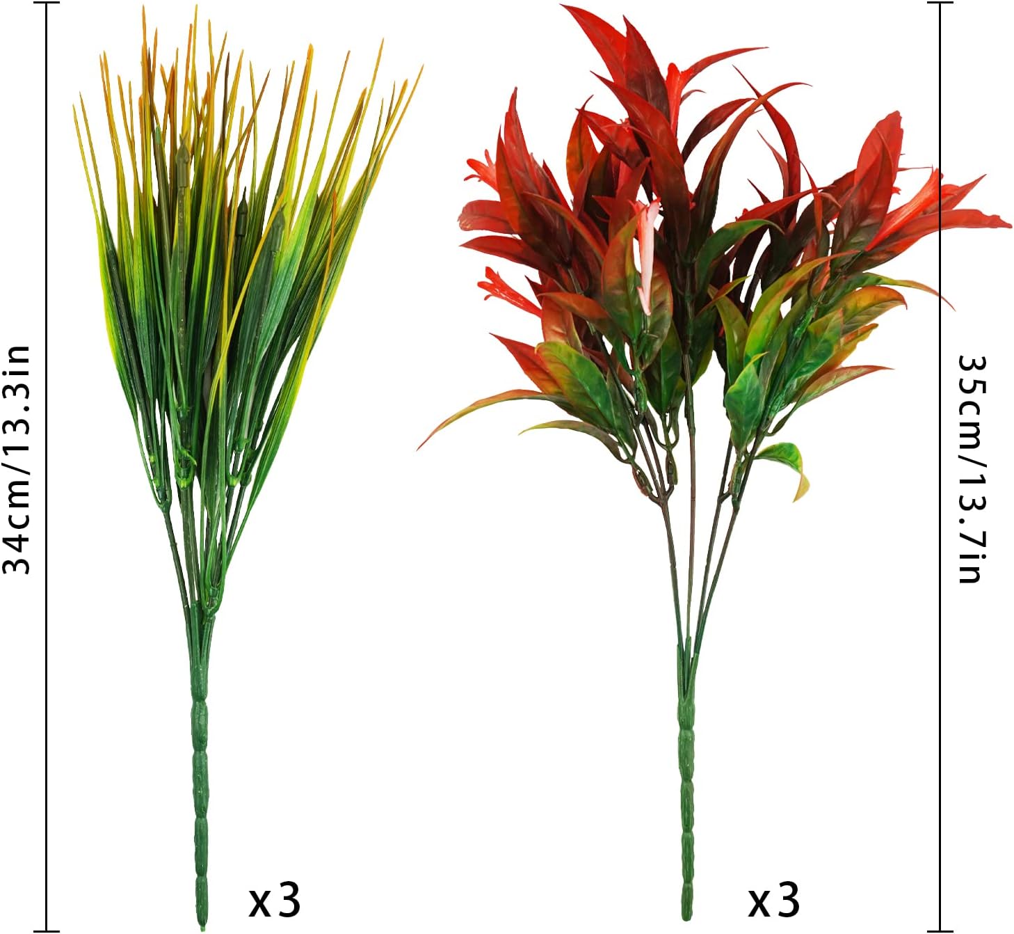 Alternative view of Uieke 6Pcs Outdoor Artificial Plants UV Resistant, Fake Morning Glory Flowers with Orange Grass, Tropical Flowers Fall Leaves Foliage for Garden Patio Sidewalk Décor Red