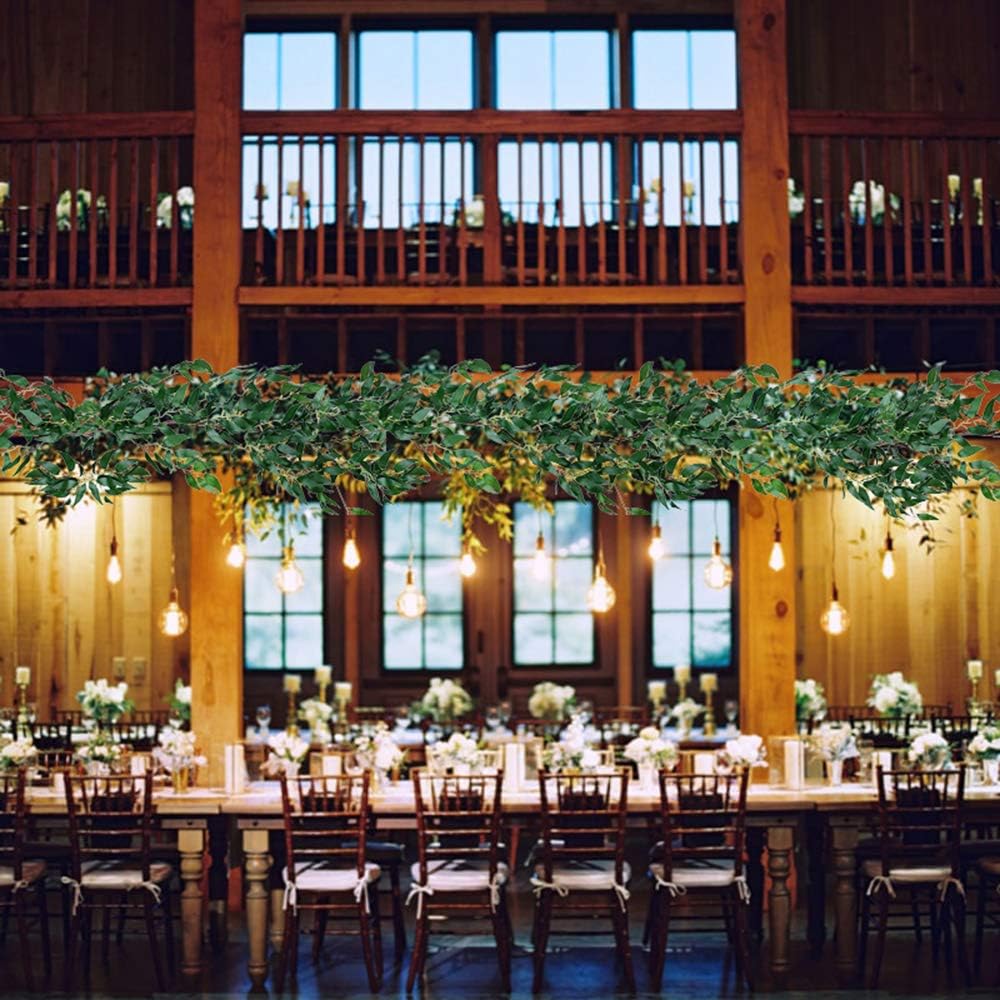 Artiflr 2 Pack Artificial Hanging Leaves Vines, 5.7 Ft Fake Willow Leaves Twigs Silk Plant Vines in Green for Indoor/Outdoor Wedding Decor