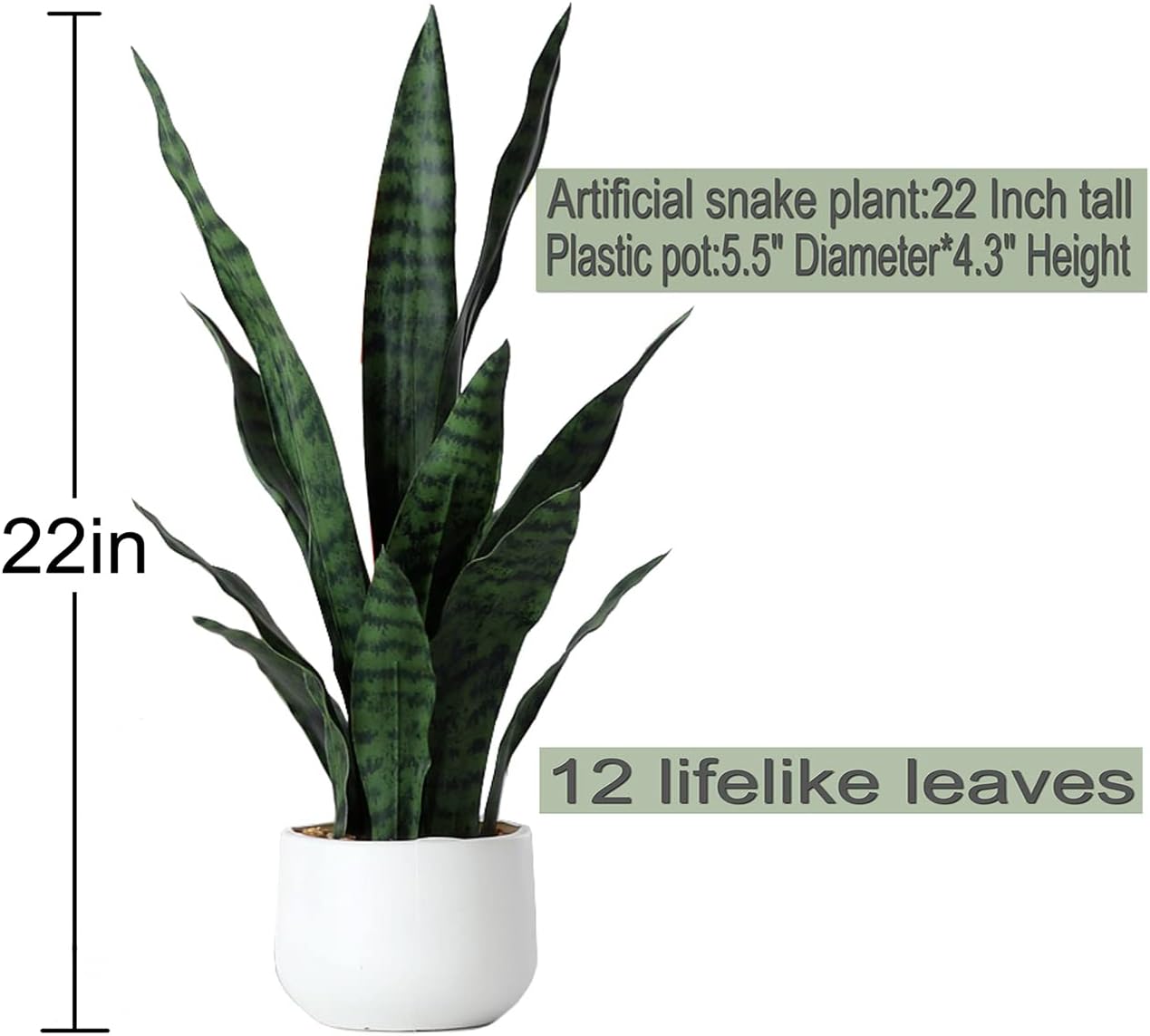 Alternative view of Beebel Artificial Snake Plant 22 Inch Fake Sansevieria Fake Agave Potted Plants Plastic Greenery for Home Garden Office Store Decoration 12 Leaves (Green)