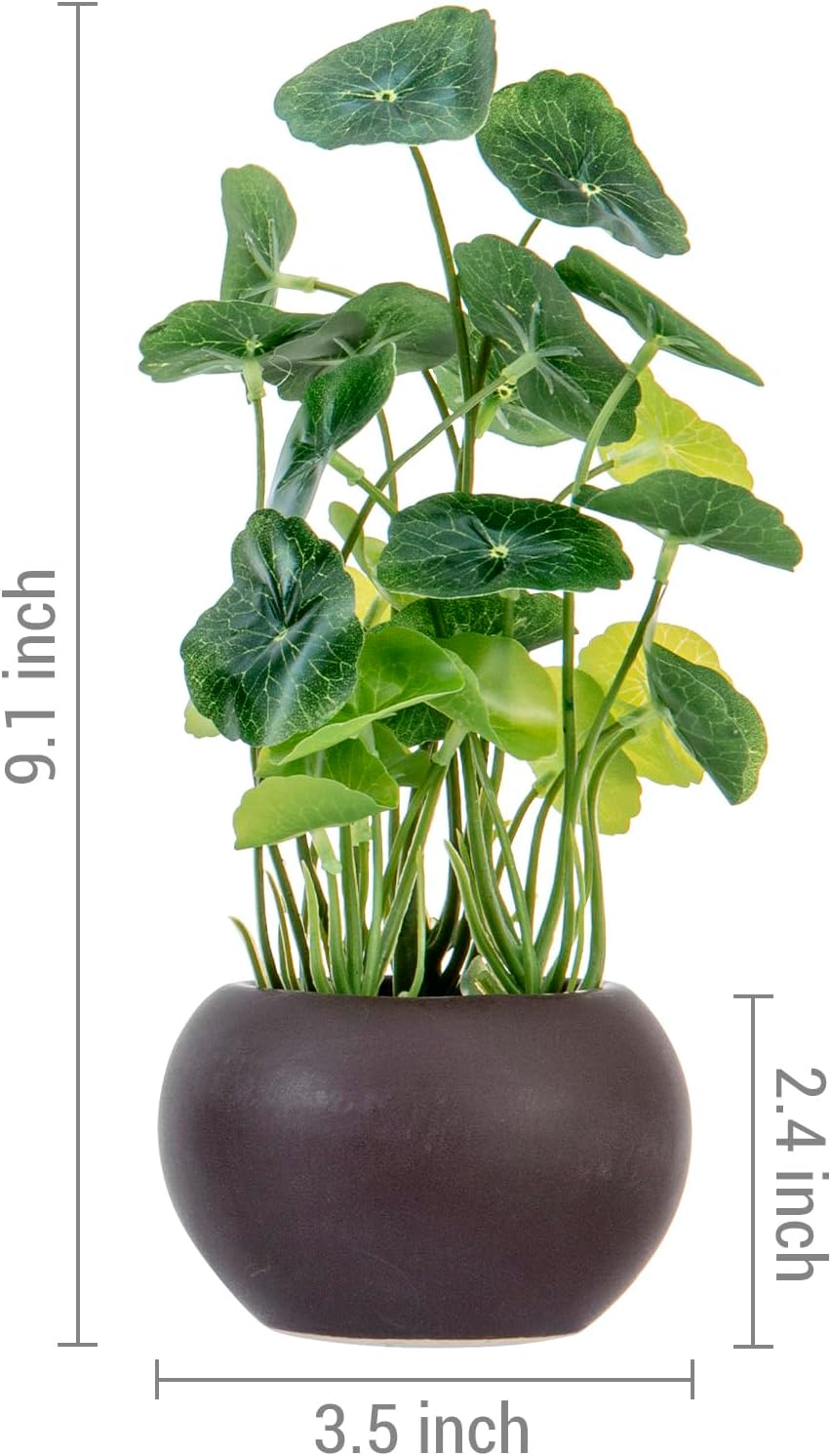 Alternative view of MyGift Modern Trio of Artificial Assorted Green Leaf Plants Potted in Decorative Round Brown Ceramic Pots, Faux Foliage Indoor Tabletop Houseplants, 3 Piece Set