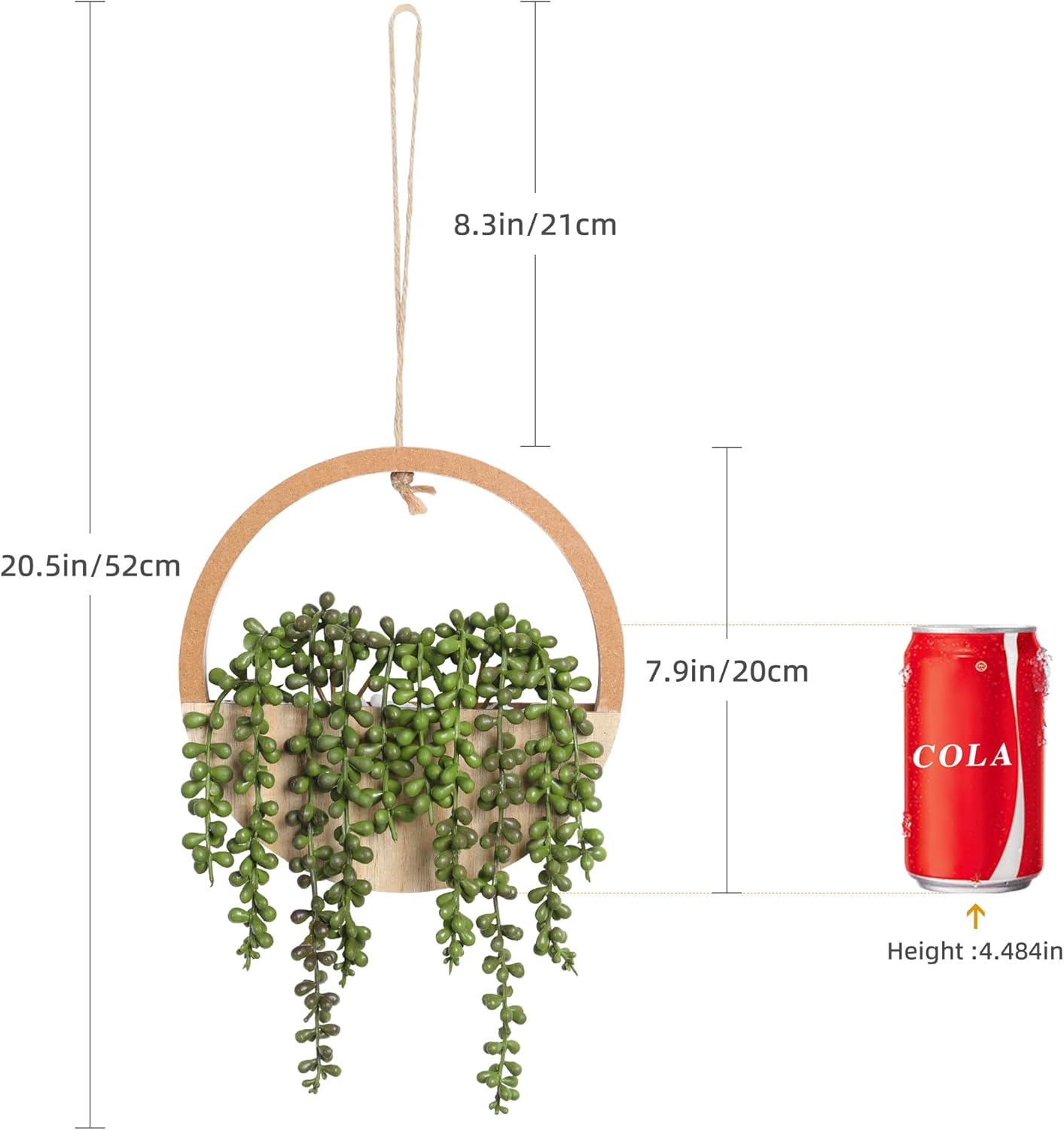 Alternative view of Floweroyal 2pcs Artificial Succulents Hanging Plants 12.2'' Fake String of Pearls in Pot with 8.3'' Lanyard for Indoor Outdoor Wall Decor（Wood Color）.