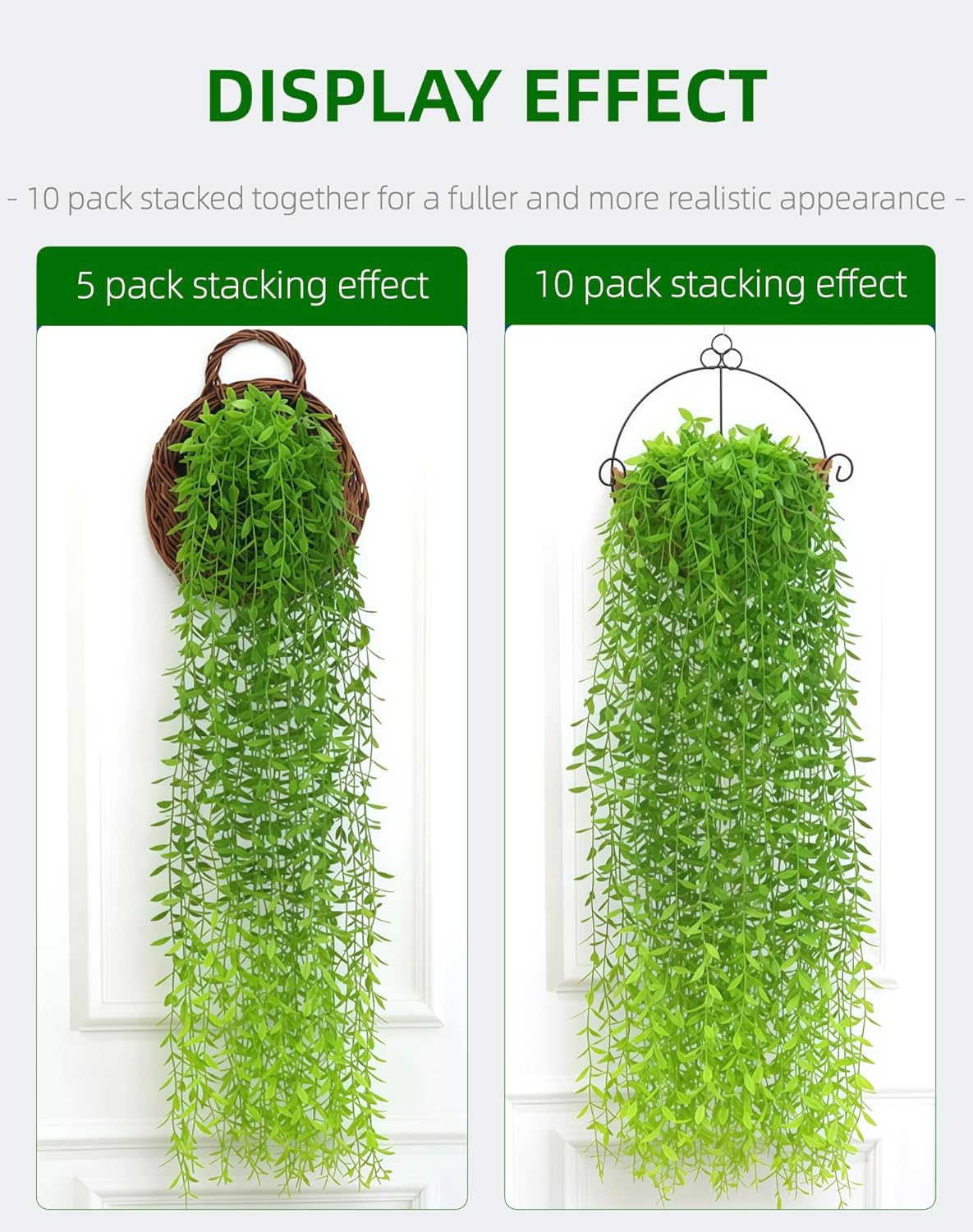 Alternative view of Awsyhom 5 Pack Artificial Hanging Willow Vine (3.3ft) - Fake Greenery Plants for Indoor/Outdoor Decor, Wedding & Photography - Green Tail Design (No Basket Included)