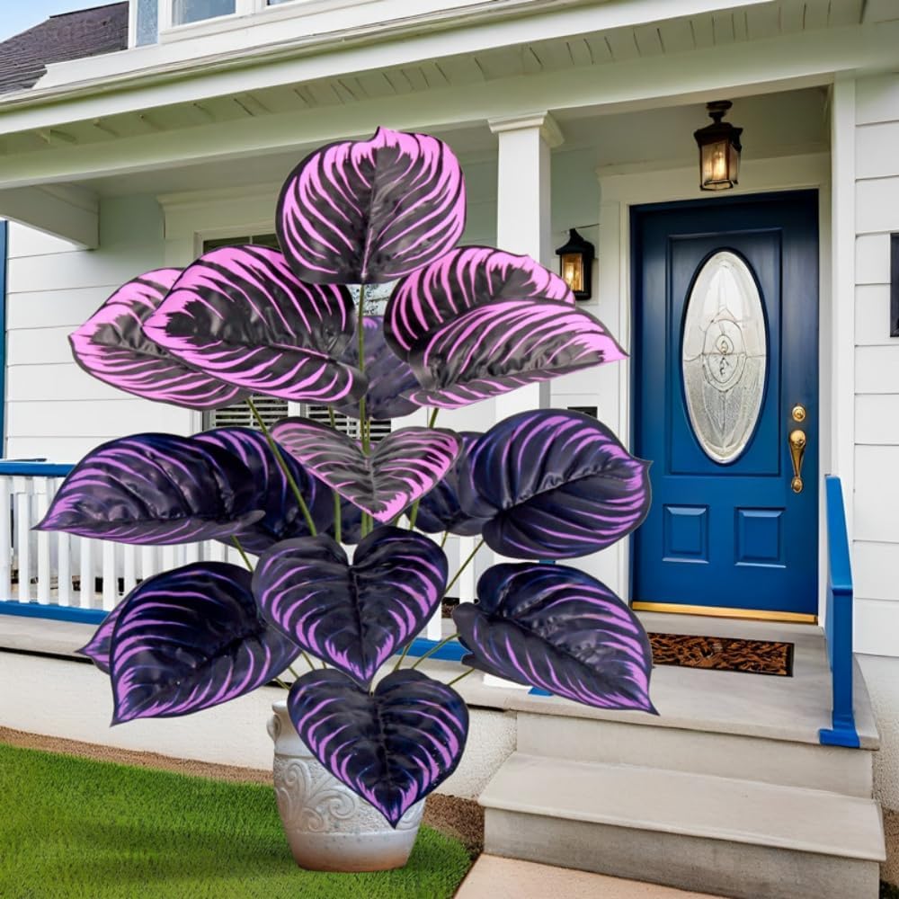 Artificial Purple Calathea Plant, Home Party Decoration, Purple Leaf Decor Artificial Plant Simulation Pot Bonsai Flower Ornament Hotel Room Desk Decorate((No Flowerpot), 60cm)