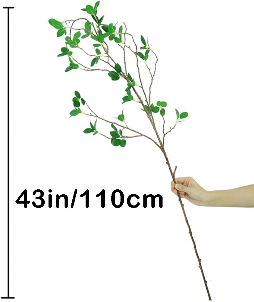 Alternative view of Ollain 43" Artificial Greenery Stems Plants Faux Leaf Green Eucalytus Branches Ficus Twig Fern Fake Green Bushes Shrubs for Home Party Wedding Decoration (4 Pack)