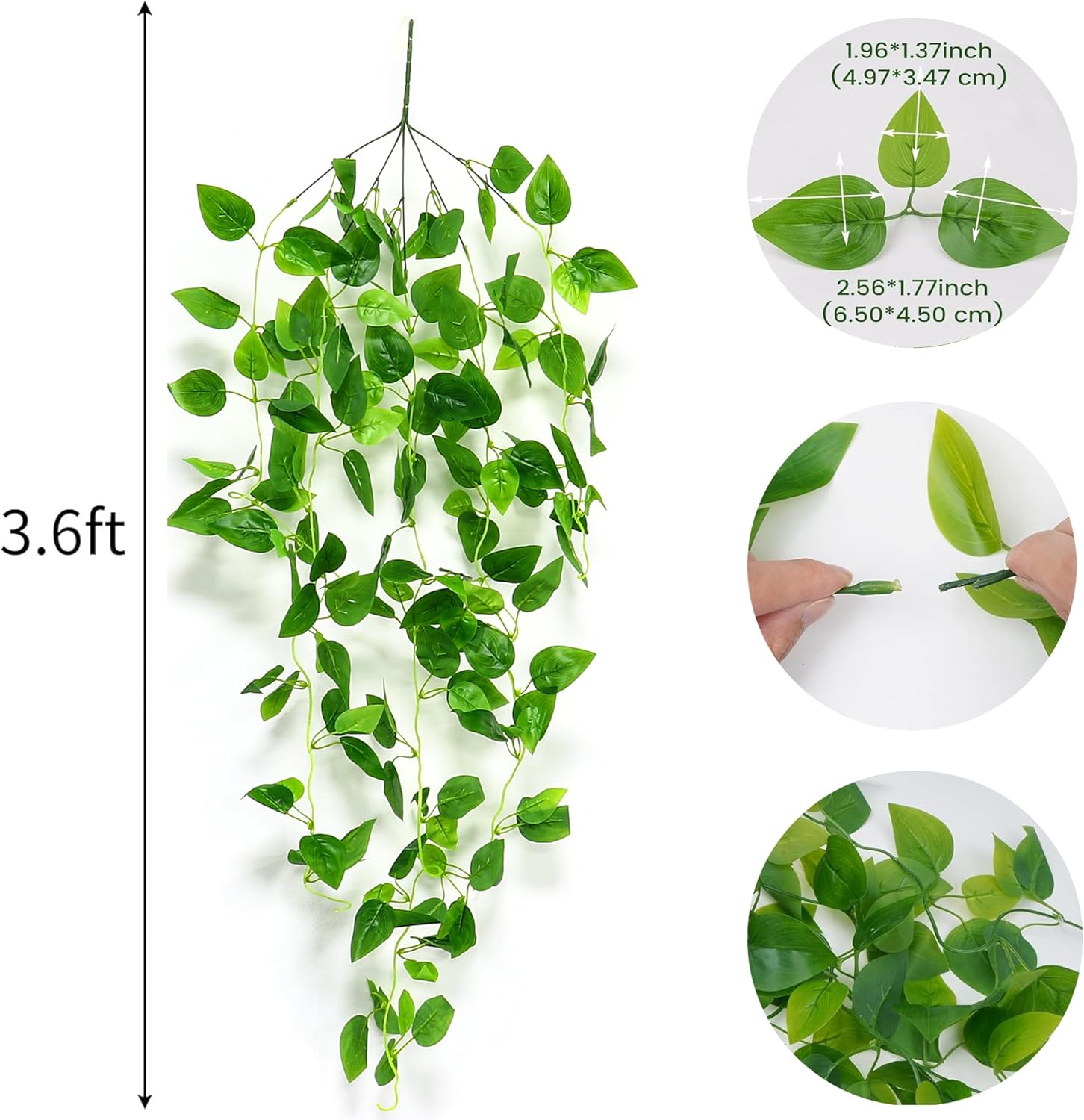 Alternative view of Fake Hanging Plants 2pcs Artificial Hanging Plant for Indoor Outdoor Faux Pothos Vines Greenery Garlands for Wall Home Aesthetic Patio Kitchen Living Room Farmhouse Shelf Office Decor (No Baskets)