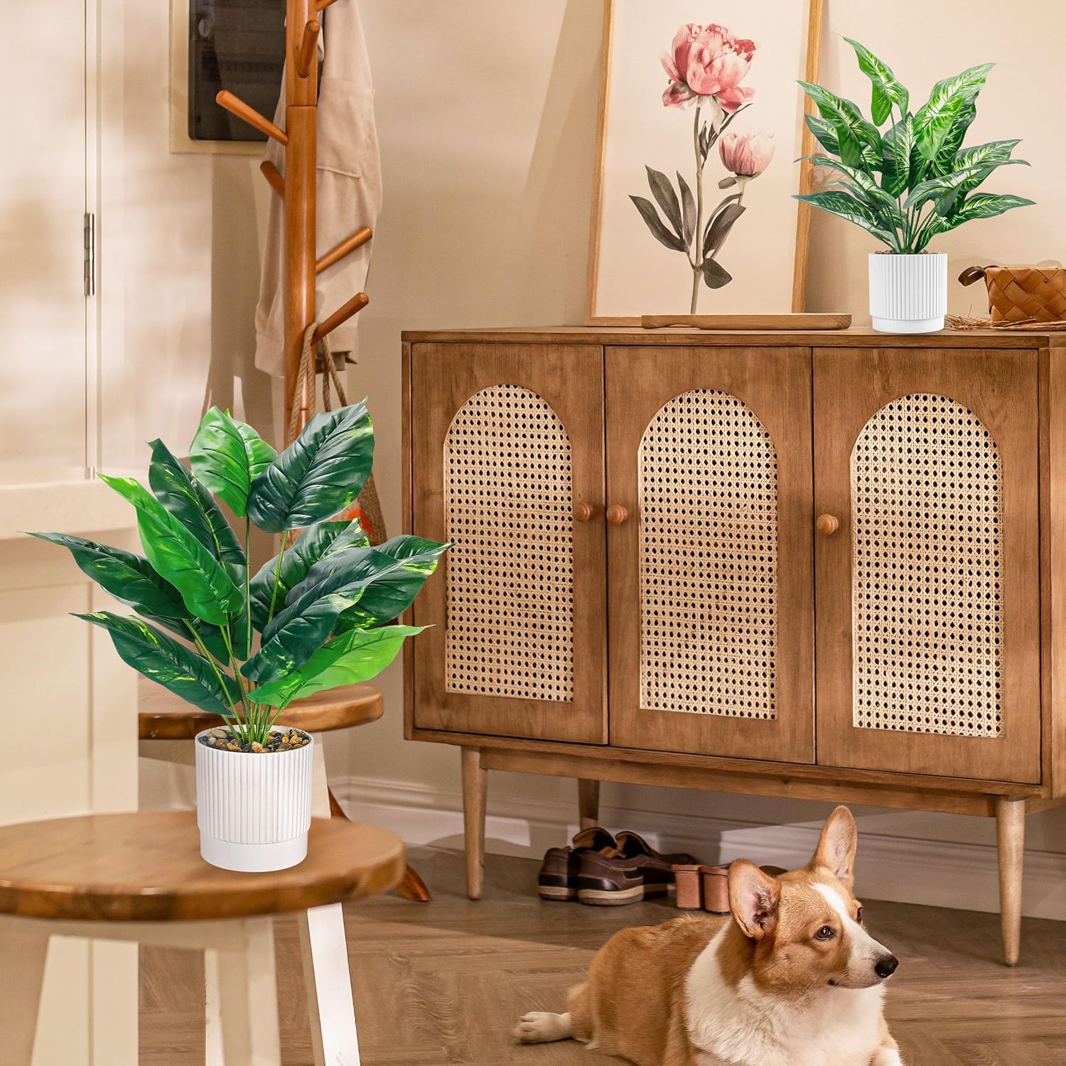 Der Rose 2 Pack 16u201C Fake Plants Artificial Tropical Plants Indoor in White Pot for Home Office Desk Accessories Bathroom Sage Green Decor