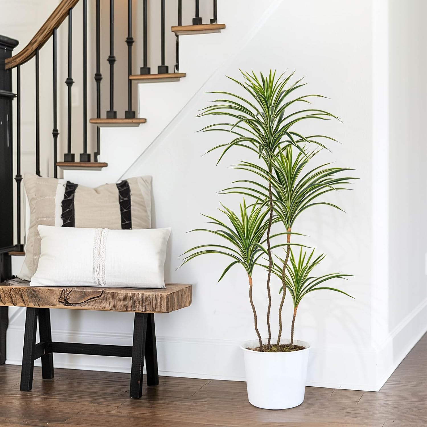 Alternative view of YEPDIN Artificial Dracaena Plants Indoor, 4 ft Faux Tropical Floor Plants Indoor, Tall Fake Yucca Silk Tree in Pot, Artificial Trees for Home Office Decor Indoor Outdoor Housewarming Gift