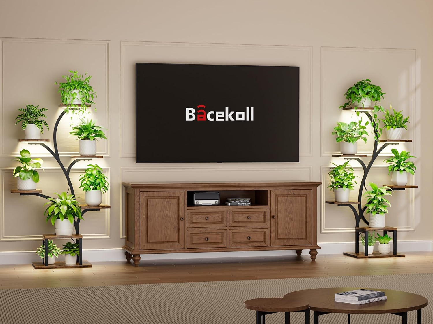 Alternative view of BACEKOLL Plant Stand Indoor with Grow Lights, 7 Tiered Indoor Plant Shelf, 49" Corner Plant Stands for Indoor Plants, Metal Plant Flower Display Shelf, Tree-Shaped Plant Rack for Home, Patio, Brown