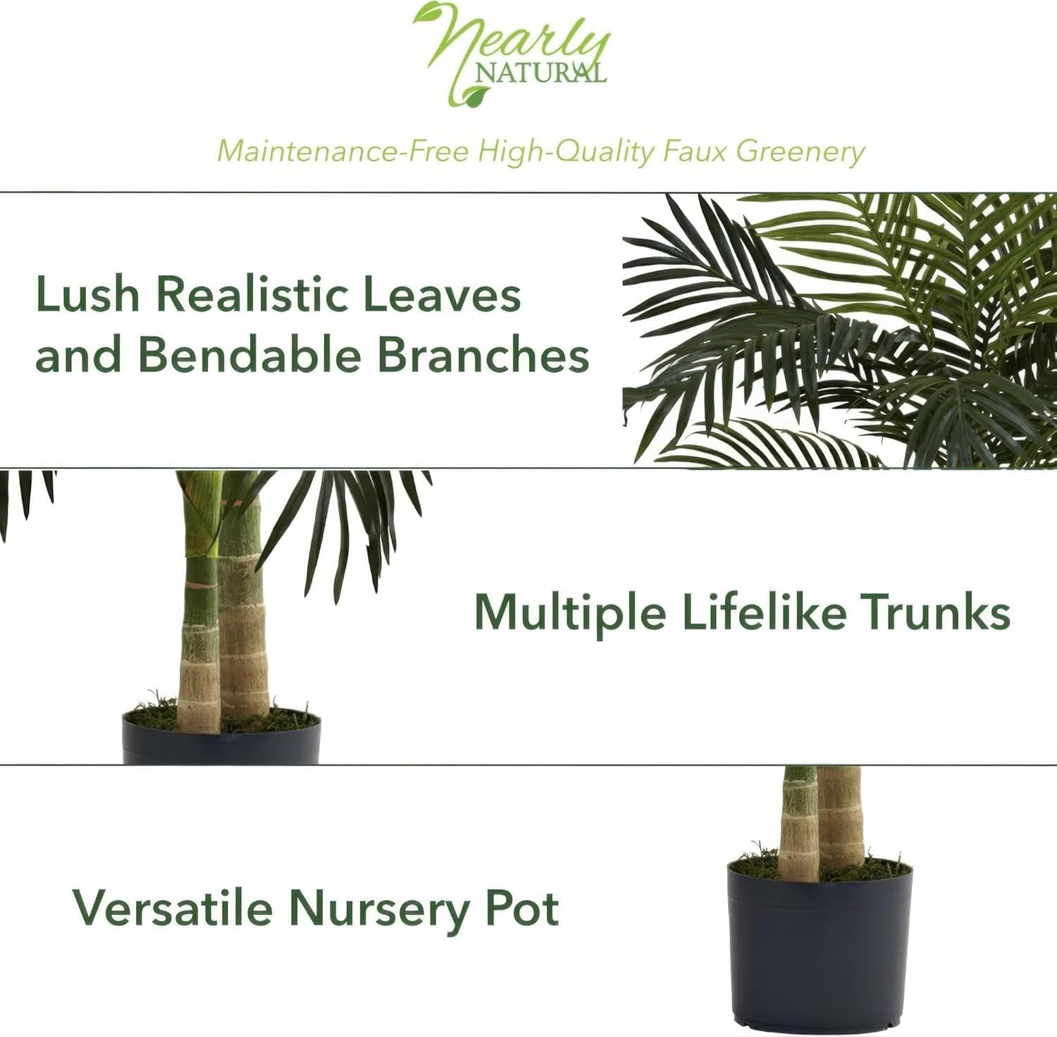 Alternative view of Nearly Natural 4ft Golden Cane Palm, Double Stalk Artificial Tree With Lush Realistic Foliage Maintenance Free Indoor Faux Palm Plant For Living Room, Easy Setup, Perfect Tropical Decoration