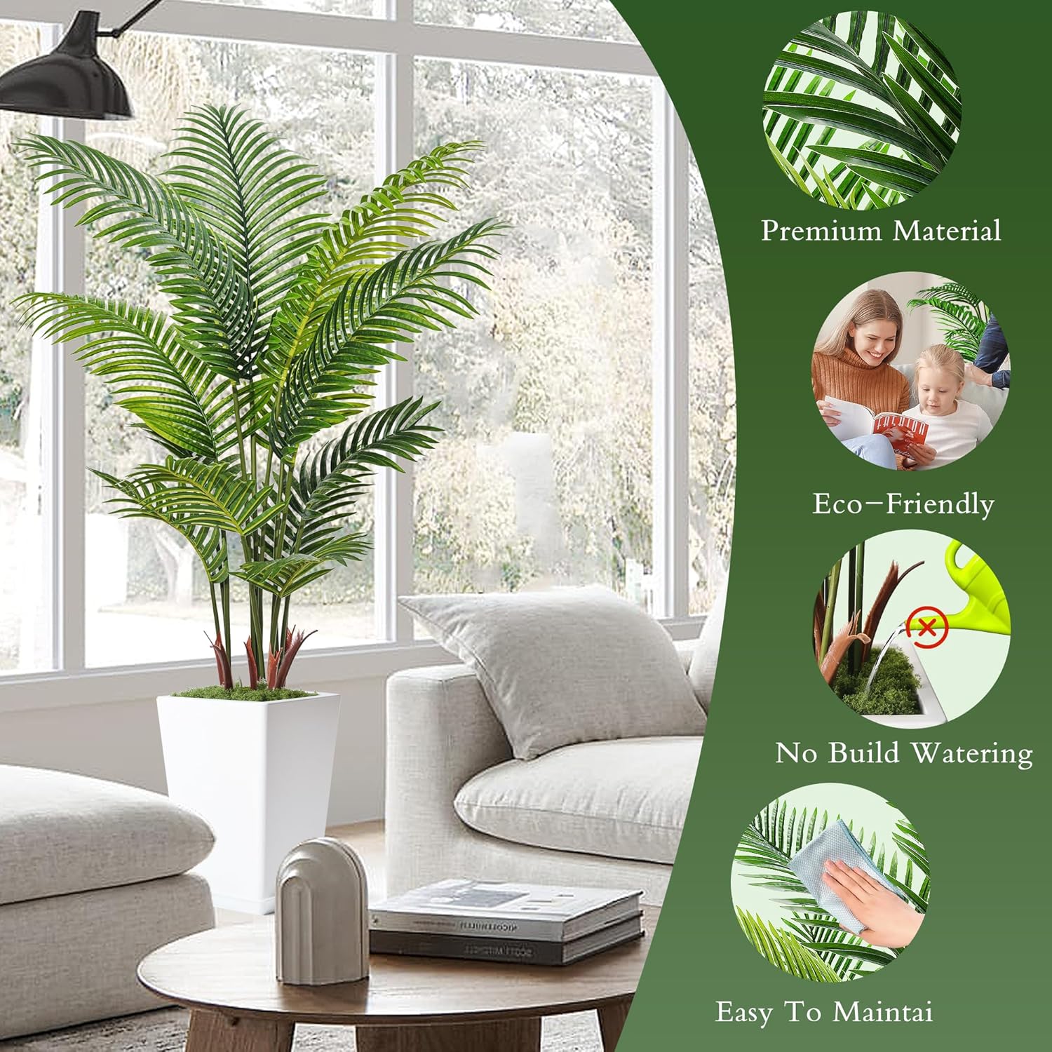 Alternative view of 6FT Artificial Palm Tree, Tall Faux Palm Tree Indoor with Fake Plants Tall, Artificial Plants with Lifelike Leaves for Home Office Decor (White)