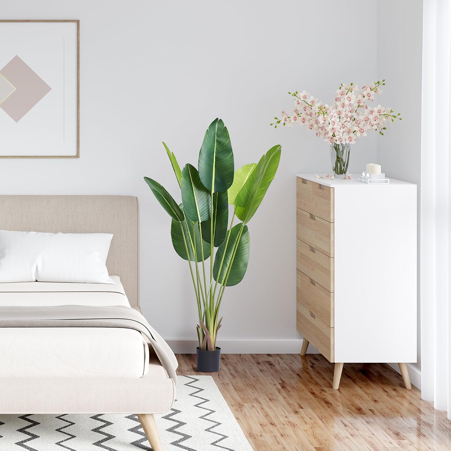 VEVOR Artificial Bird of Paradise Tree, 5 FT Tall Faux Plant, PE Material & Anti-Tip Tilt Protection Low-Maintenance Plant, Lifelike Green Fake Tree for Home Office Warehouse Decor Indoor Outdoor