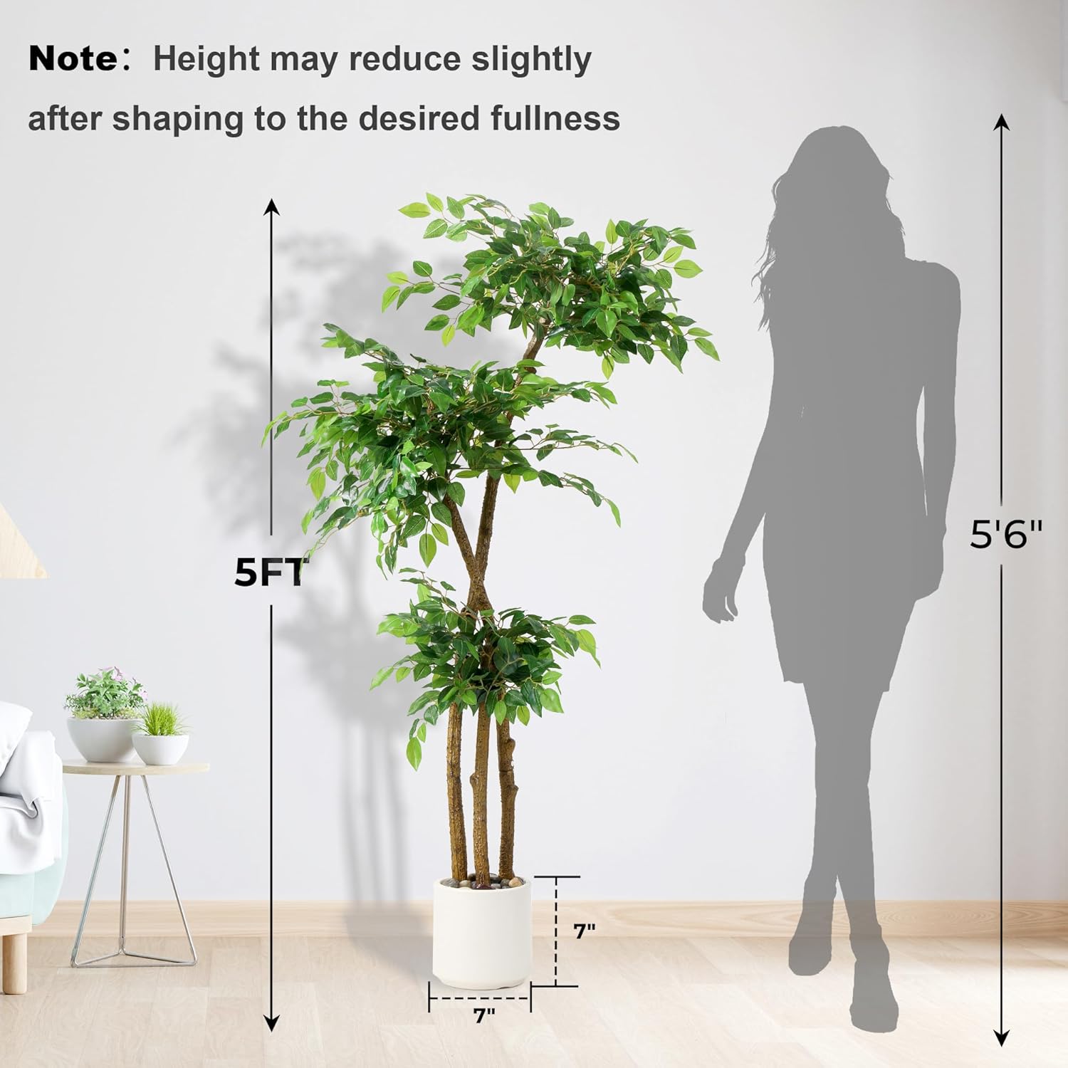 Alternative view of 5FT Artificial Ficus Tree with White Planter and Pebbles,Faux Silk Tree with Lifelike Leaves and Realistic Trunk,Tall Fake Potted Plant for Home and Office Décor Indoor and Outdoor (5FT)