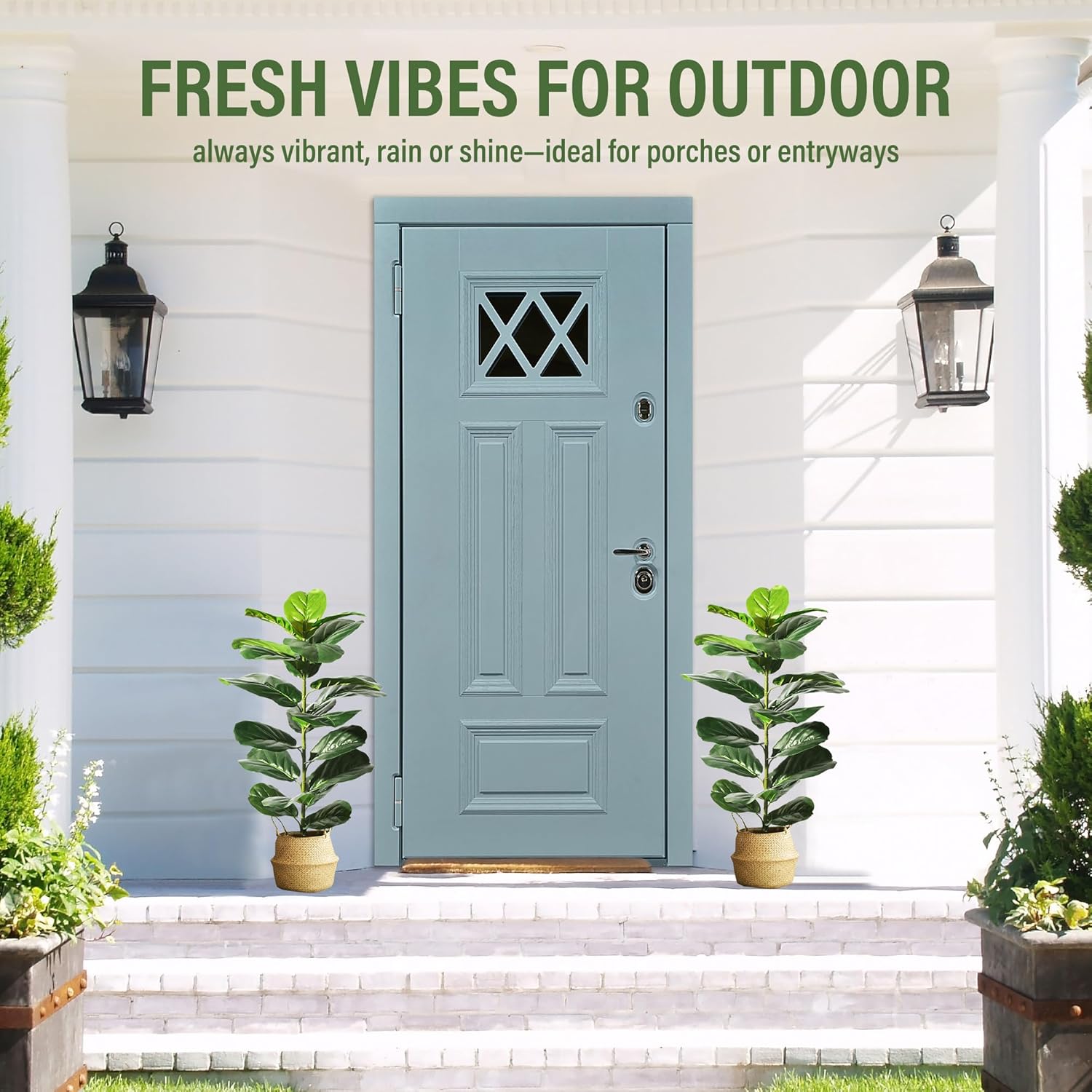 Suntee 2 Pack Artificial Fiddle Leaf Fig Tree, 30" Ficus Lyrata Fake Plants with Pots, Floor Plant Outdoor Faux Plants for Living Room, Corner, Office, Patio, Windowsill Decor