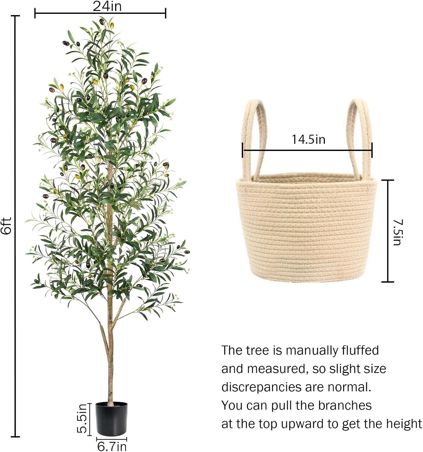 Alternative view of Caxchiling Faux Olive Tree 6FT, Artificial Potted Tree with Planter, Silk Plants Indoor Outdoor, Lifelike Olive Plants with Natural Wood Trunk, Fruits and Buds, Home Office Decor, 1 Pack