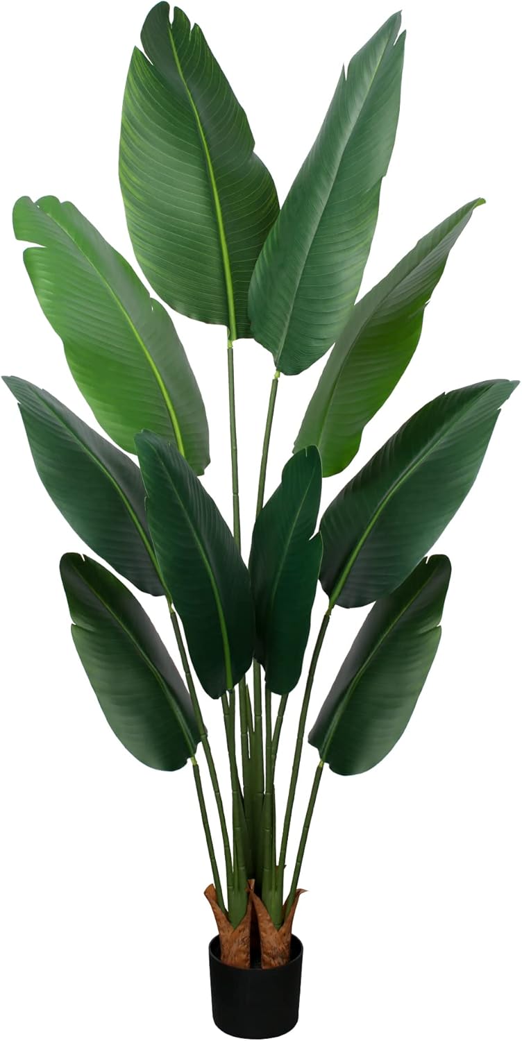Yepdin Artificial Bird of Paradise Plant 5 Ft Tall Fake Banana Leaf Plant for Indoors and Outdoors,Faux Palm Tree with Plastic Pot for Office and Home Decor,L160